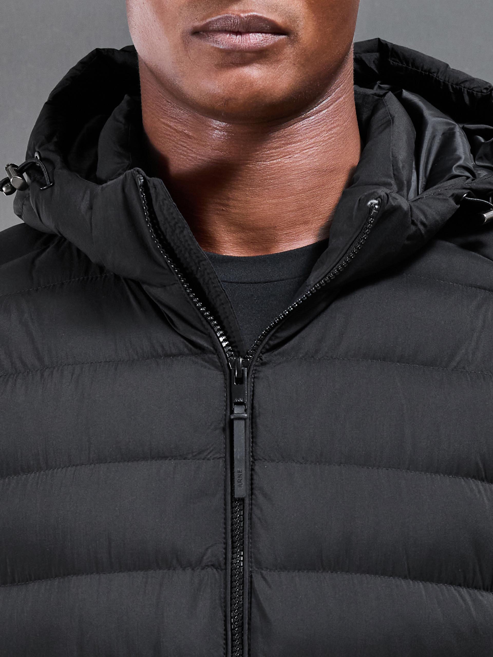 Technical Mid Length Puffer Jacket in Black