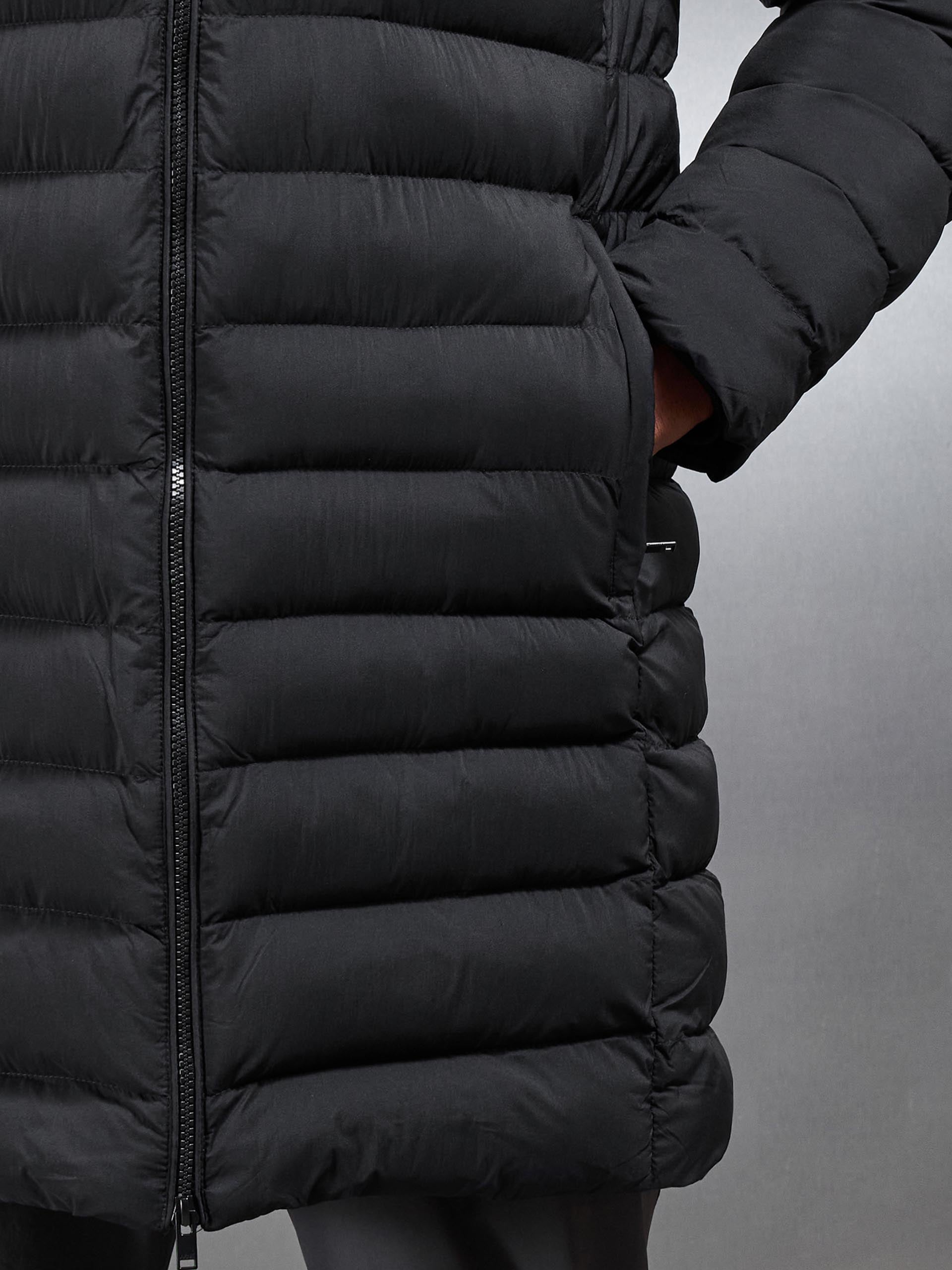 Technical Mid Length Puffer Jacket in Black