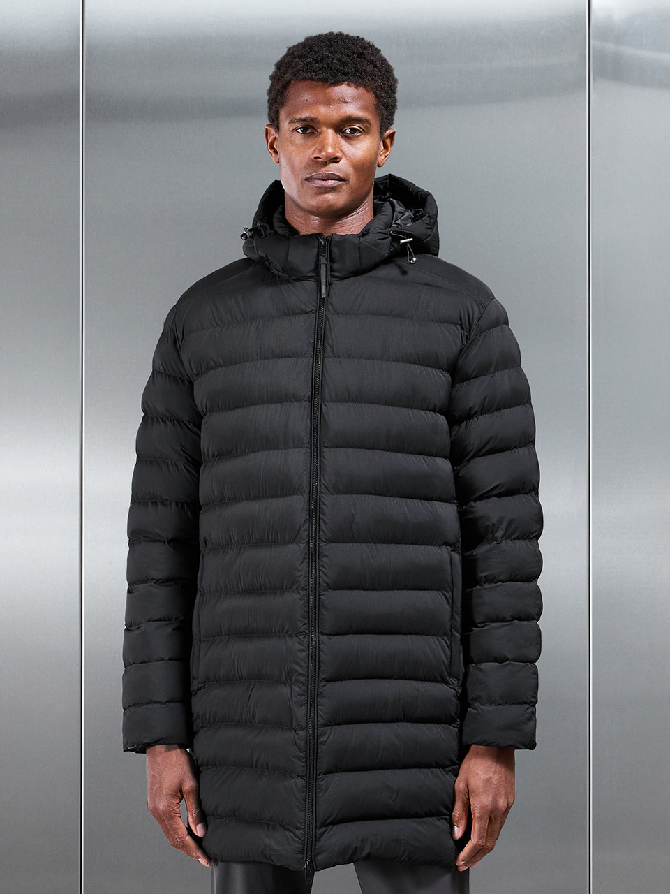 Technical Mid Length Puffer Jacket in Black