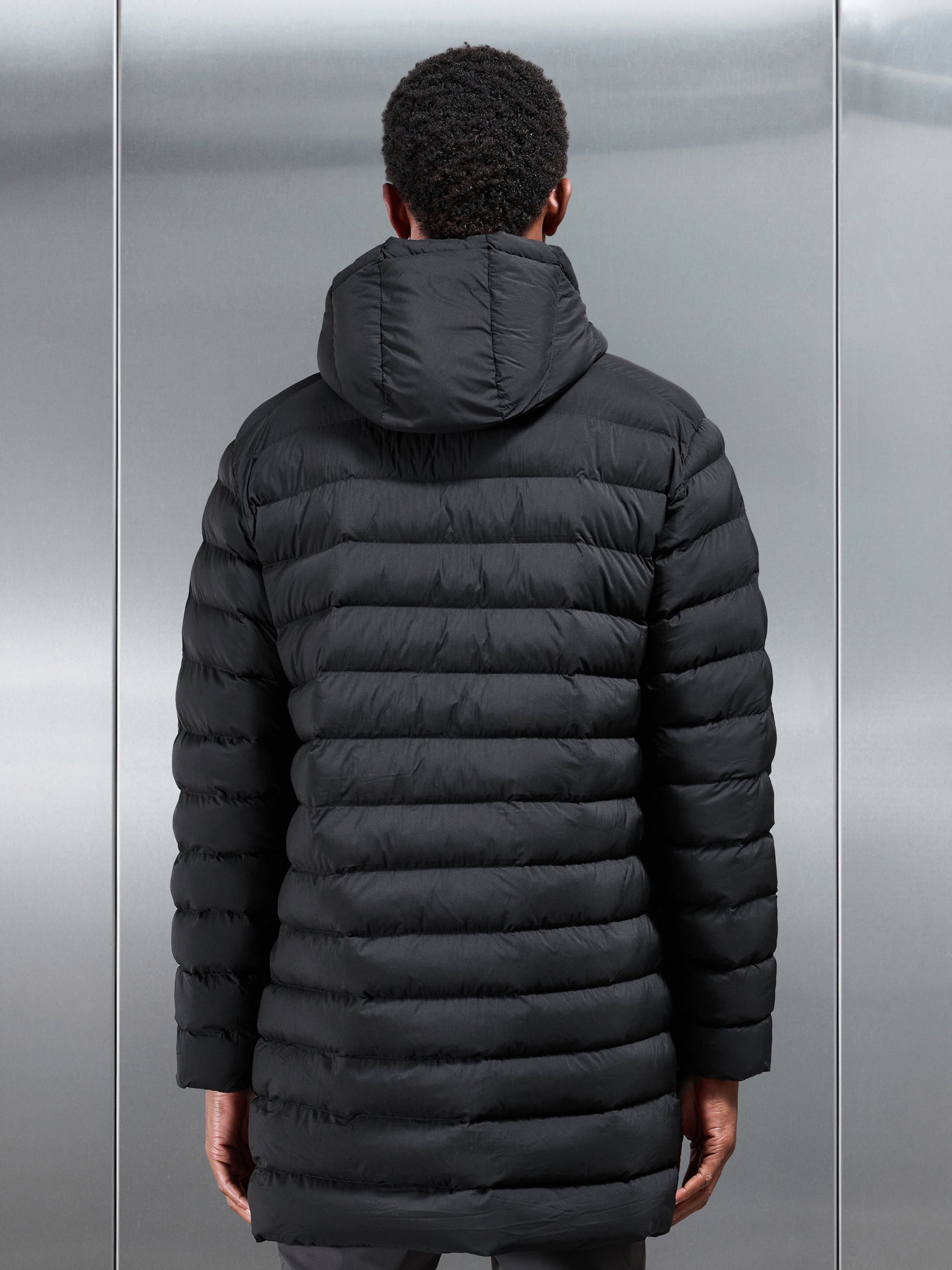 Technical Mid Length Puffer Jacket in Black