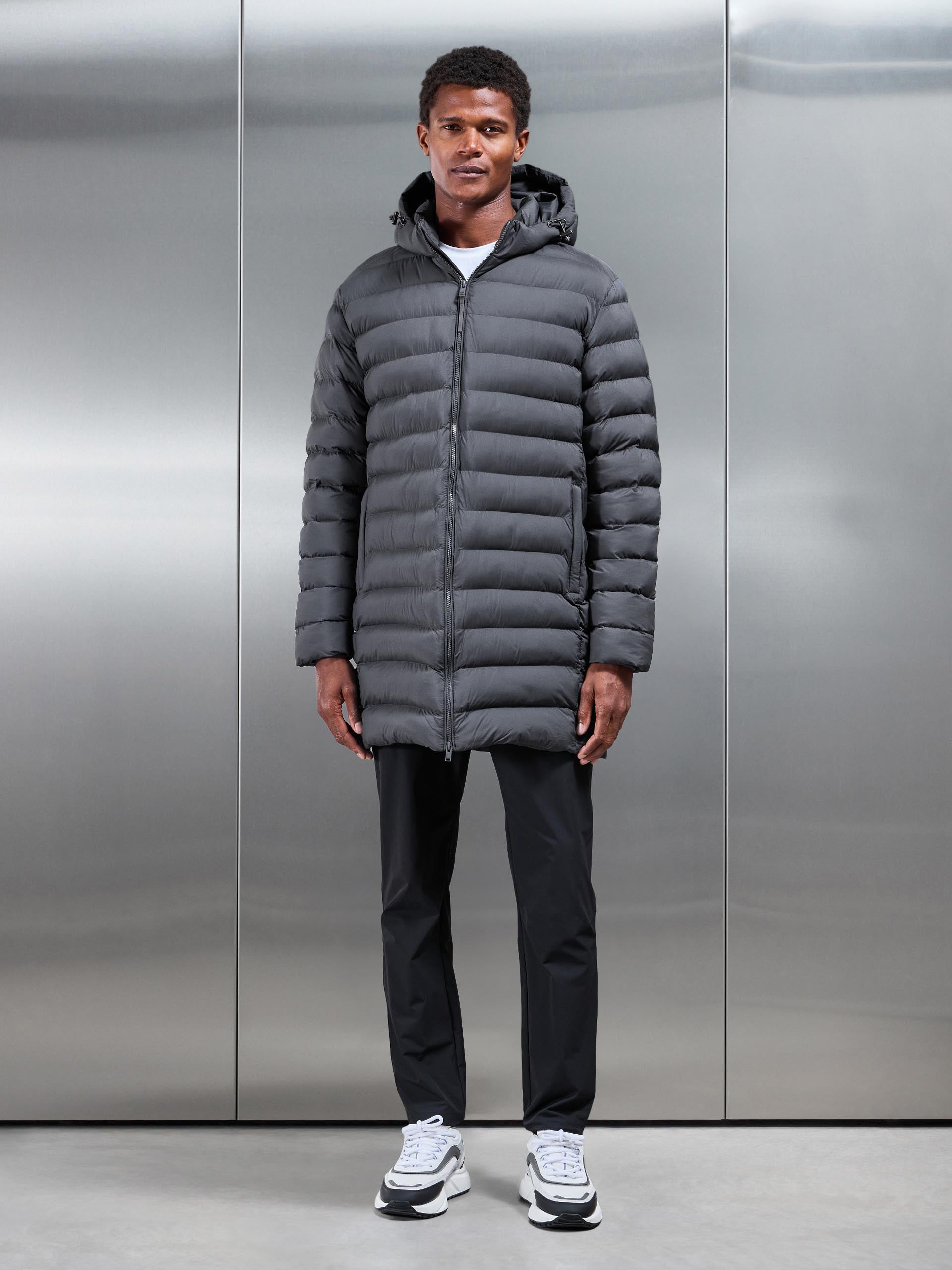 Technical Mid Length Puffer Jacket in Grey