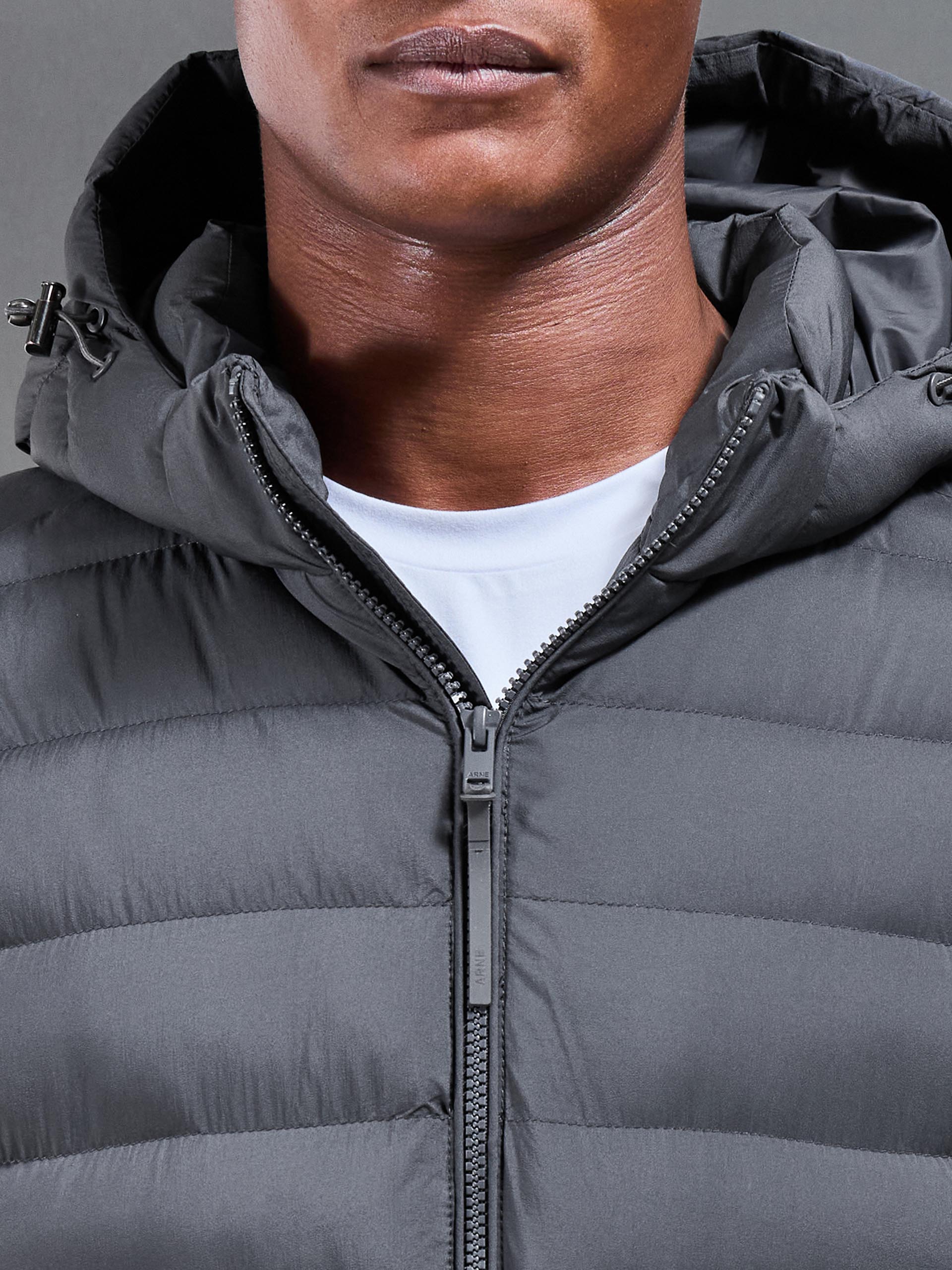 Technical Mid Length Puffer Jacket in Grey