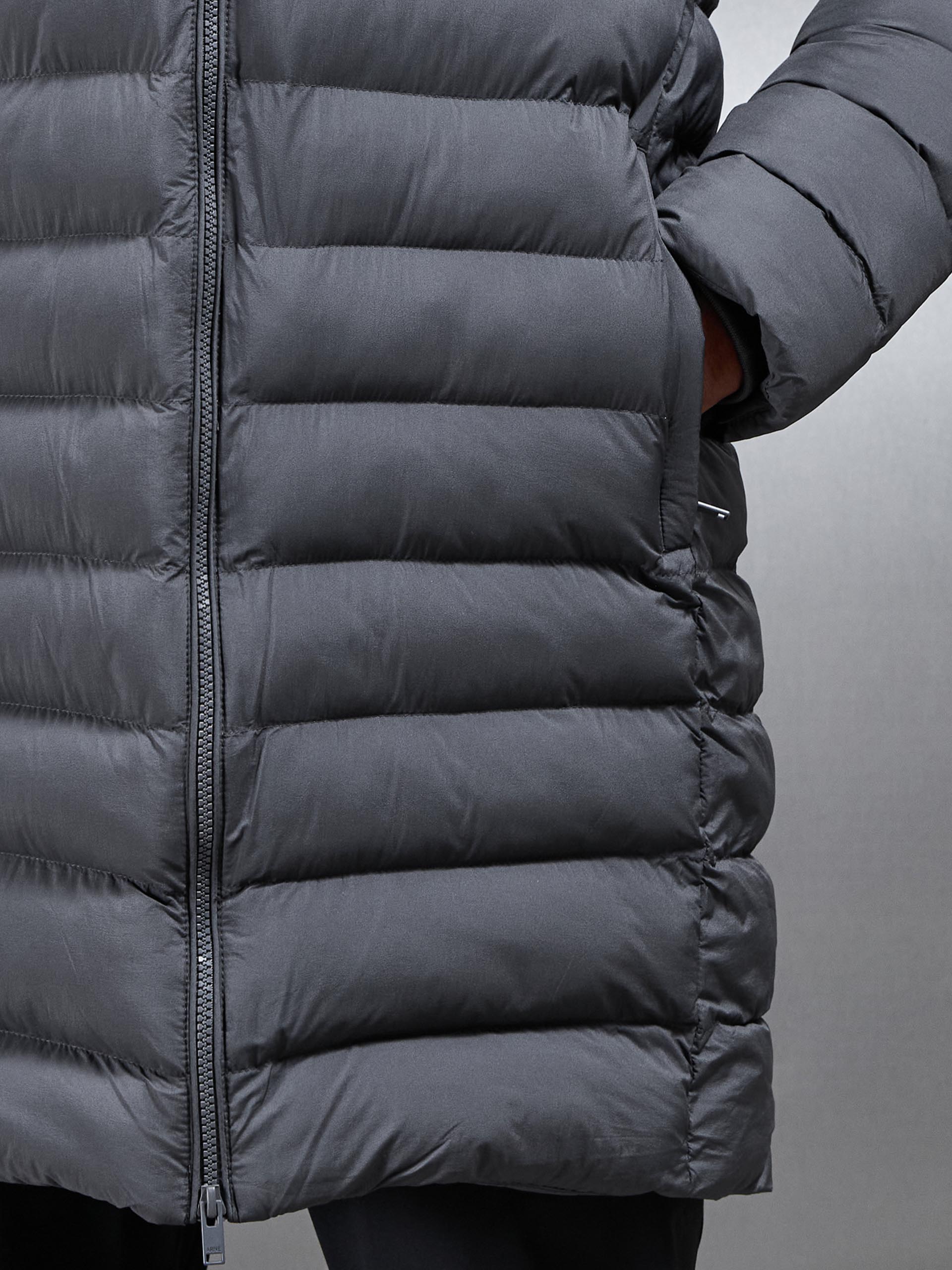 Technical Mid Length Puffer Jacket in Grey