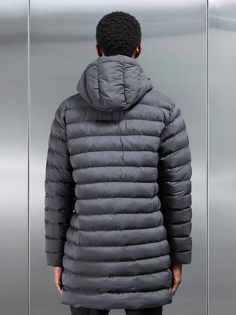 Technical Mid Length Puffer Jacket in Grey