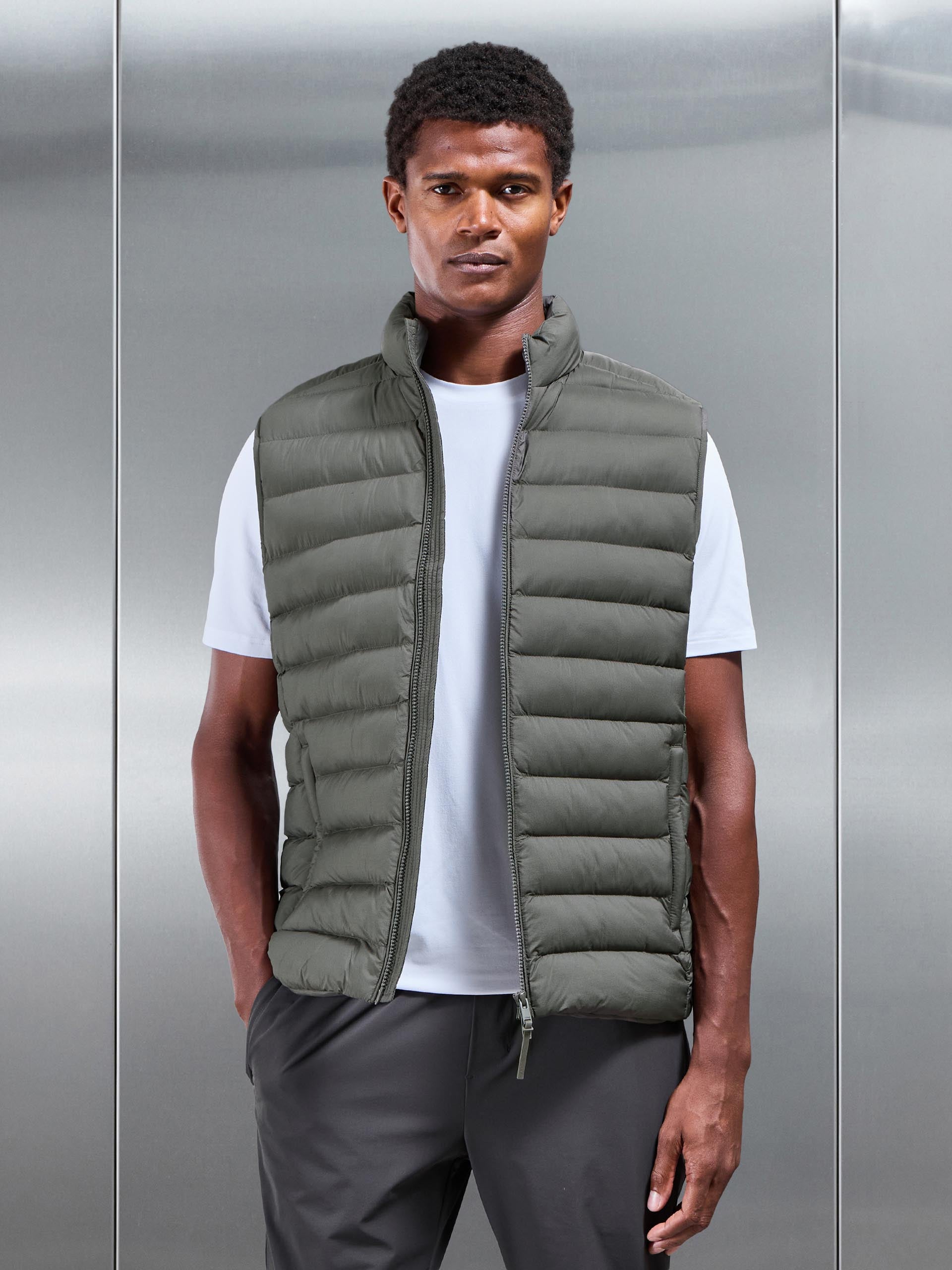 Technical Puffer Gilet in Olive