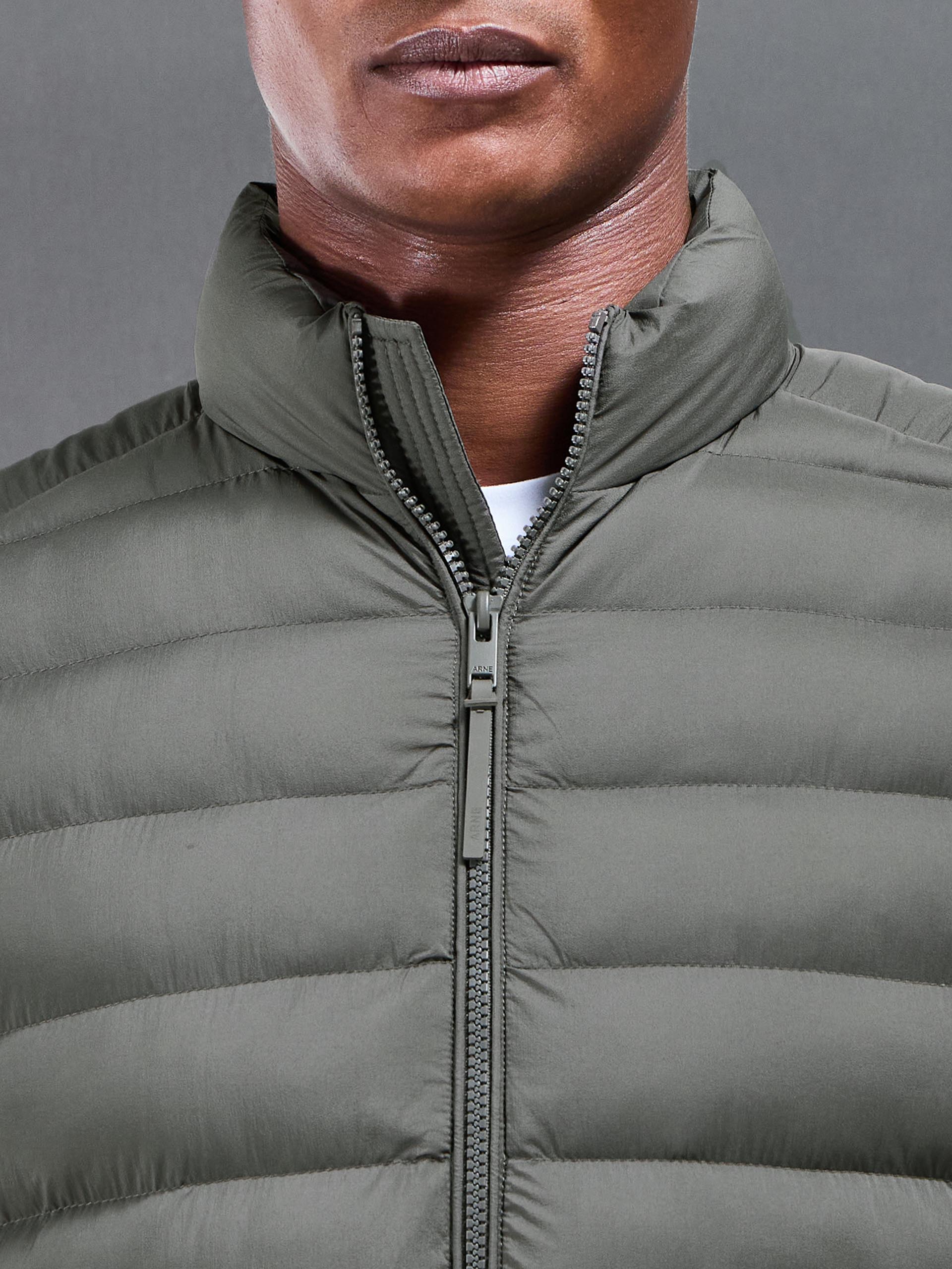 Technical Puffer Gilet in Olive