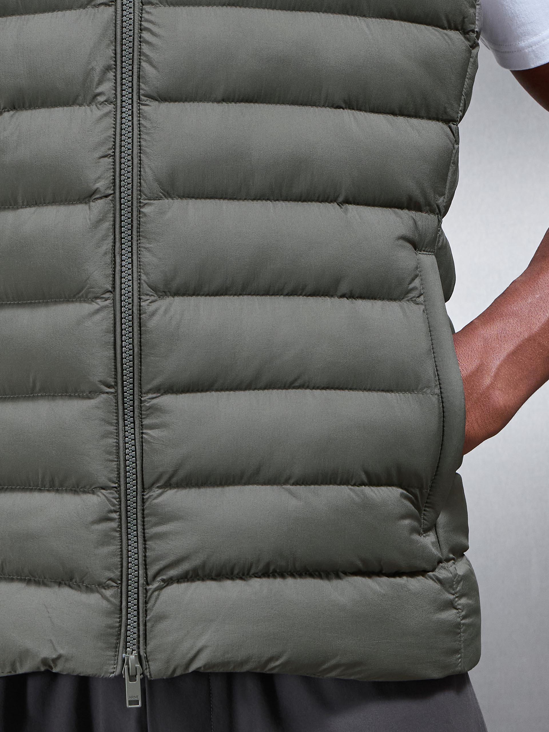 Technical Puffer Gilet in Olive