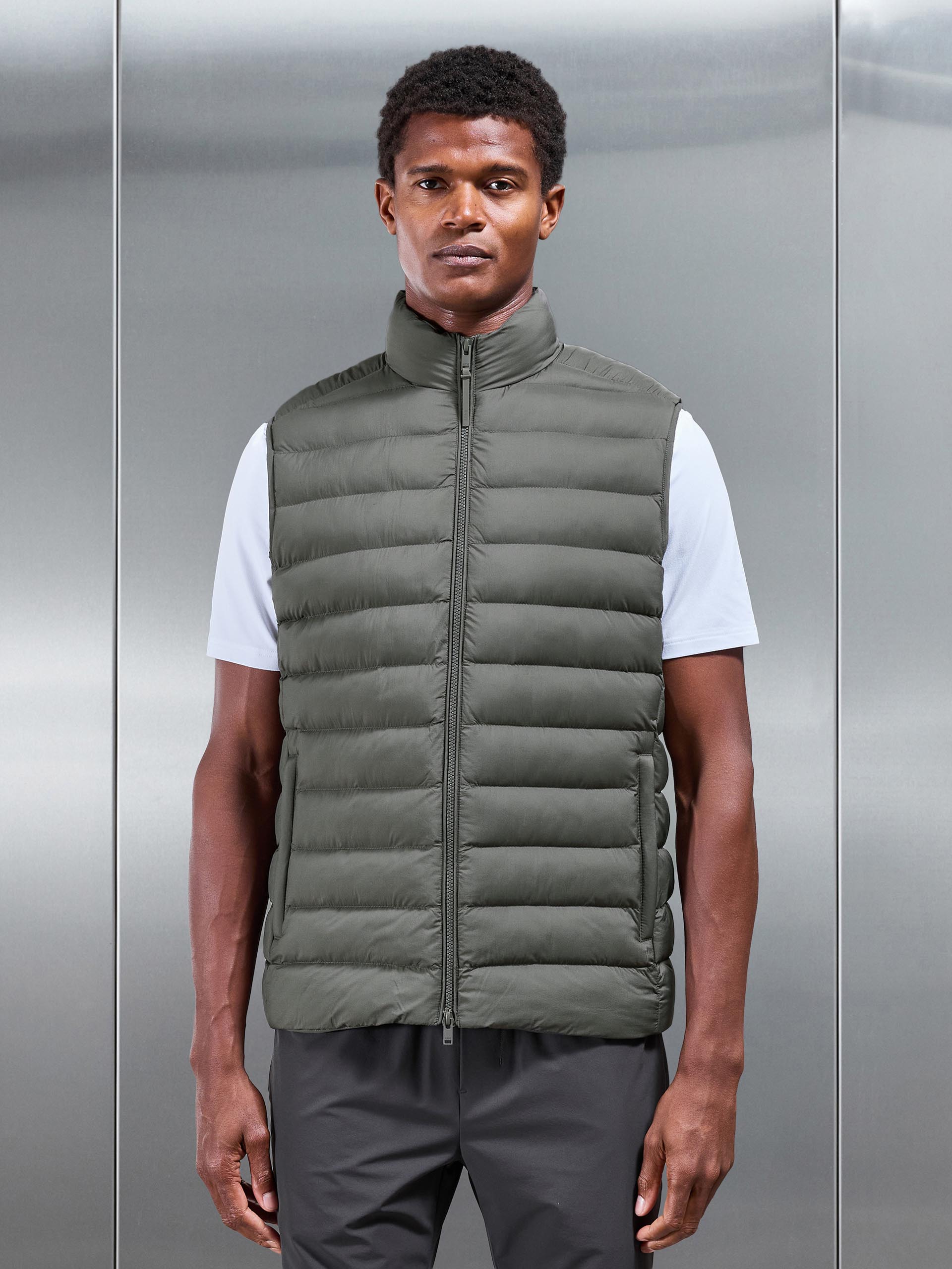 Technical Puffer Gilet in Olive