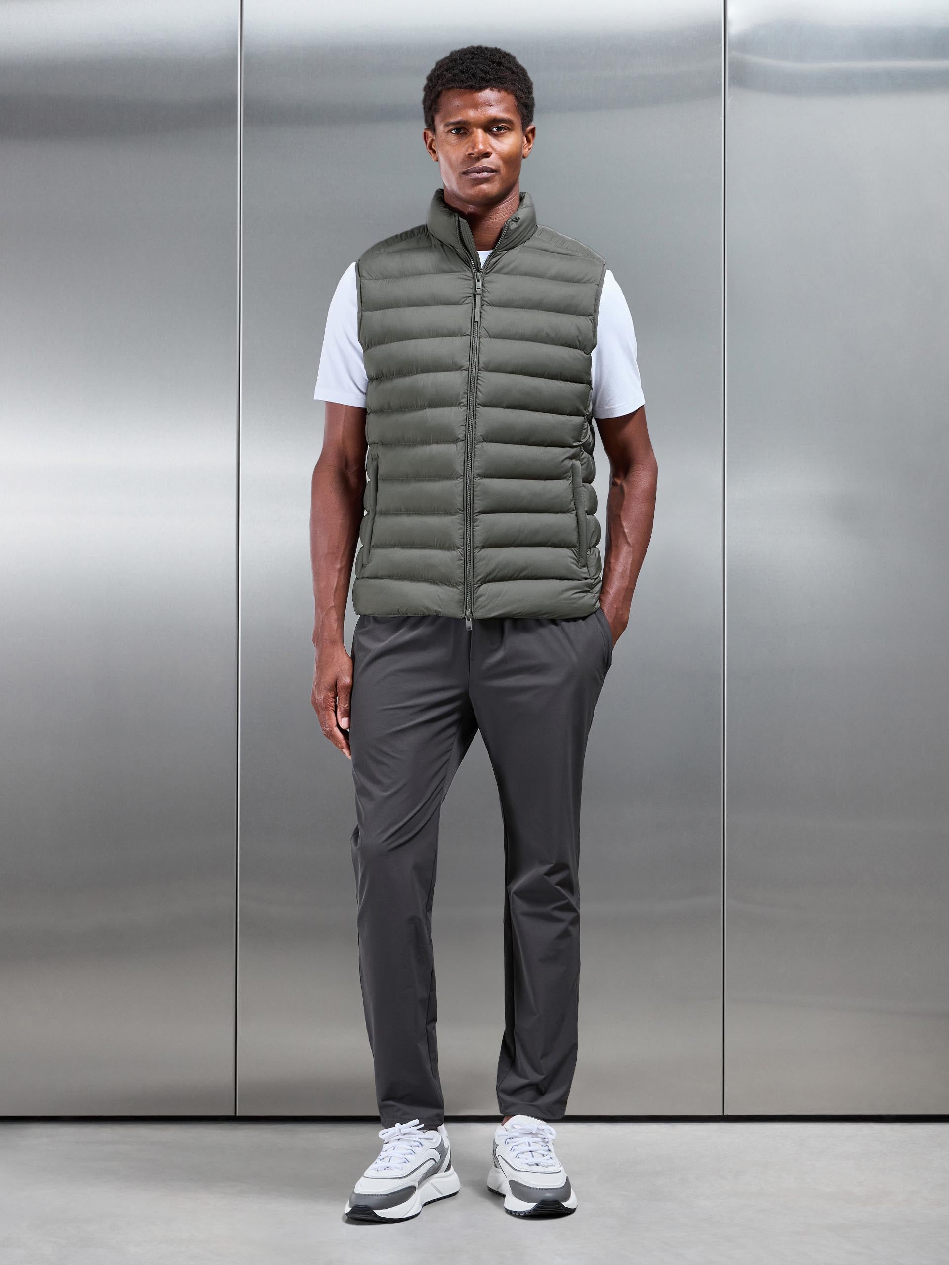 Technical Puffer Gilet in Olive