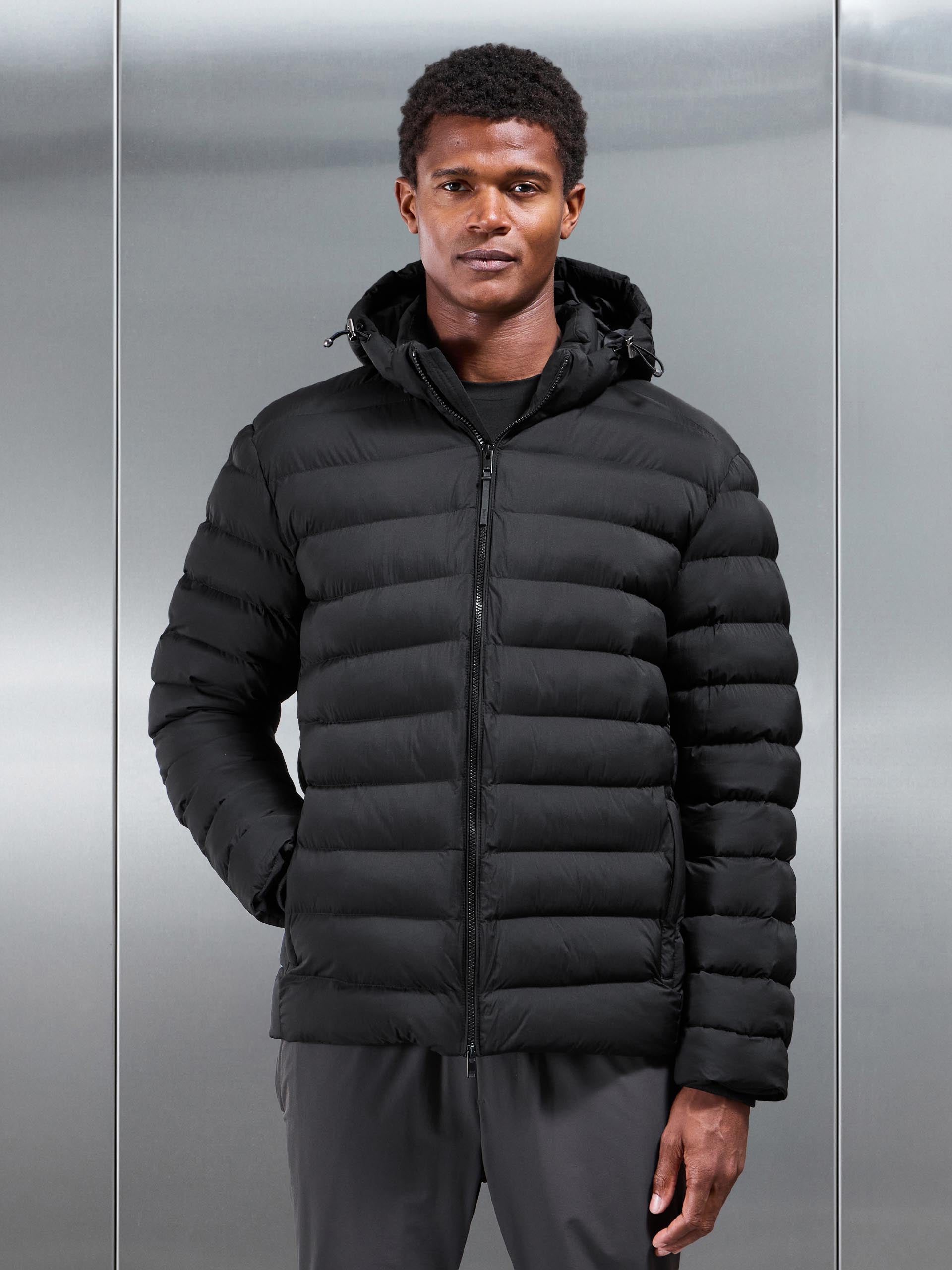 Technical Short Puffer Jacket in Black