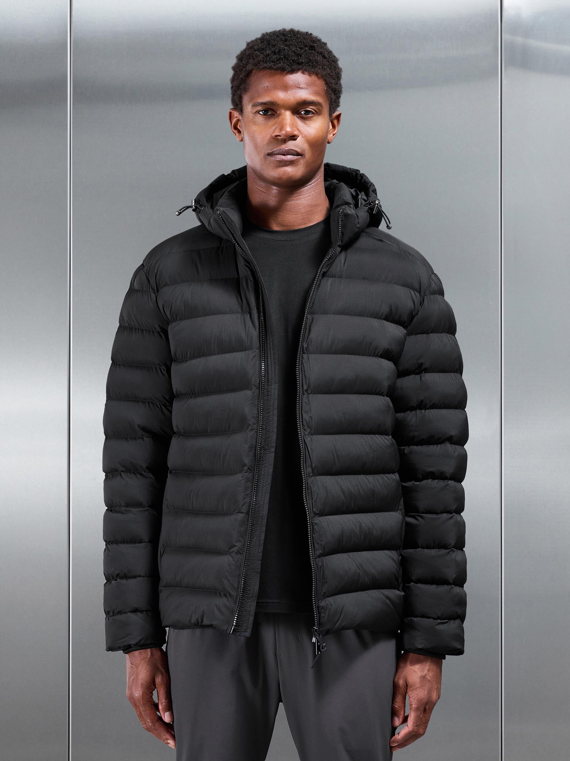 Technical Short Puffer Jacket in Black