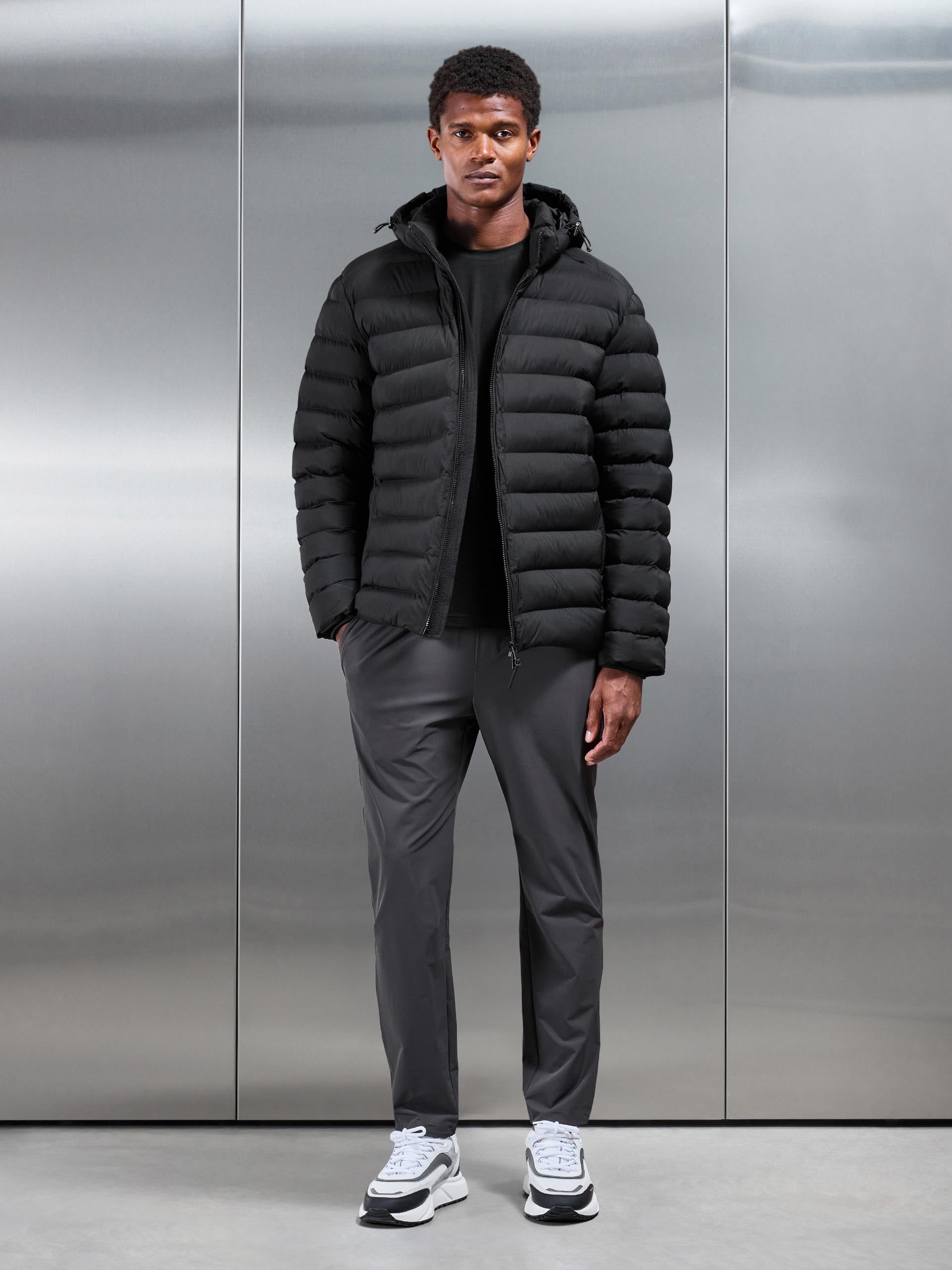 Technical Short Puffer Jacket in Black
