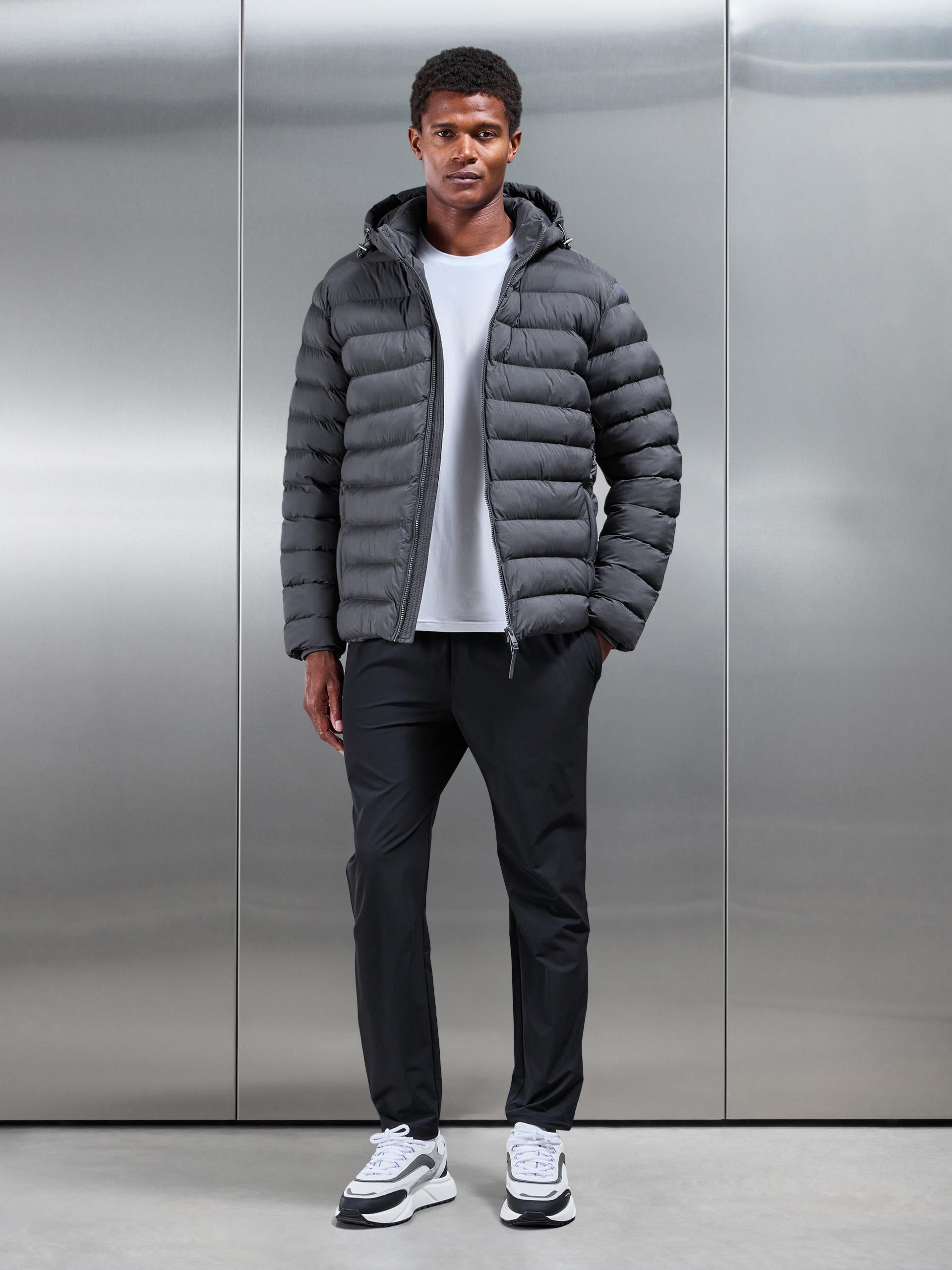 Technical Short Puffer Jacket in Grey