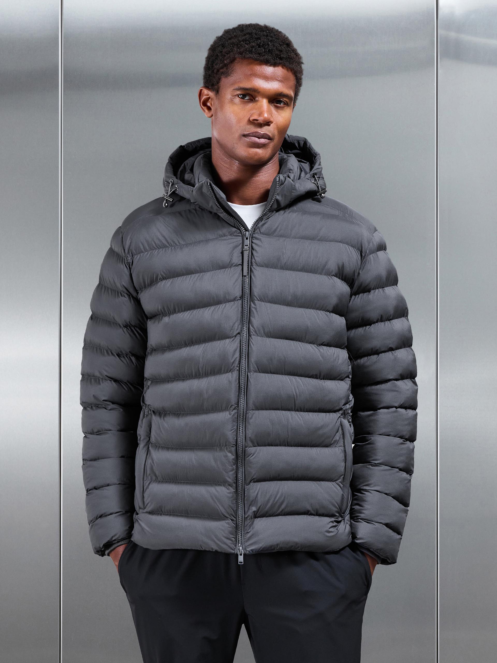 Technical Short Puffer Jacket in Grey
