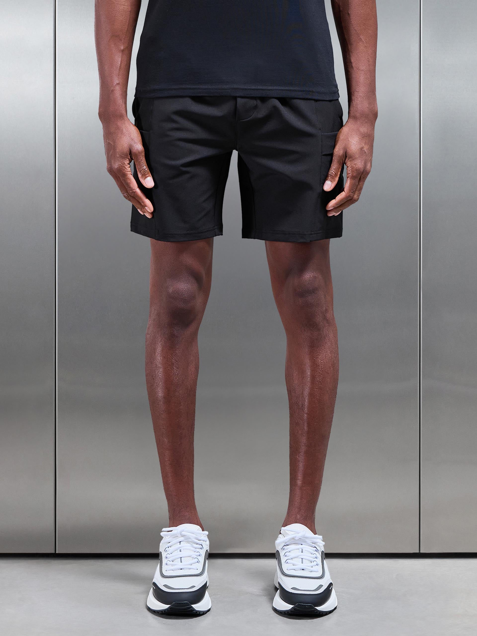 Technical Tailored Cargo Short in Black