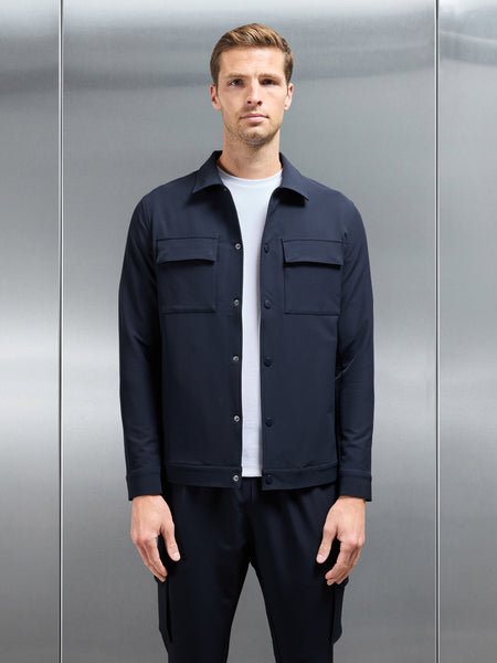 Technical Mid Weight Popper Overshirt in Navy