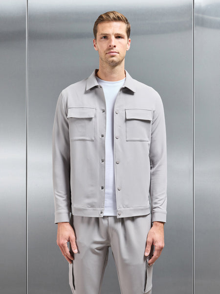 Technical Mid Weight Popper Overshirt in Stone