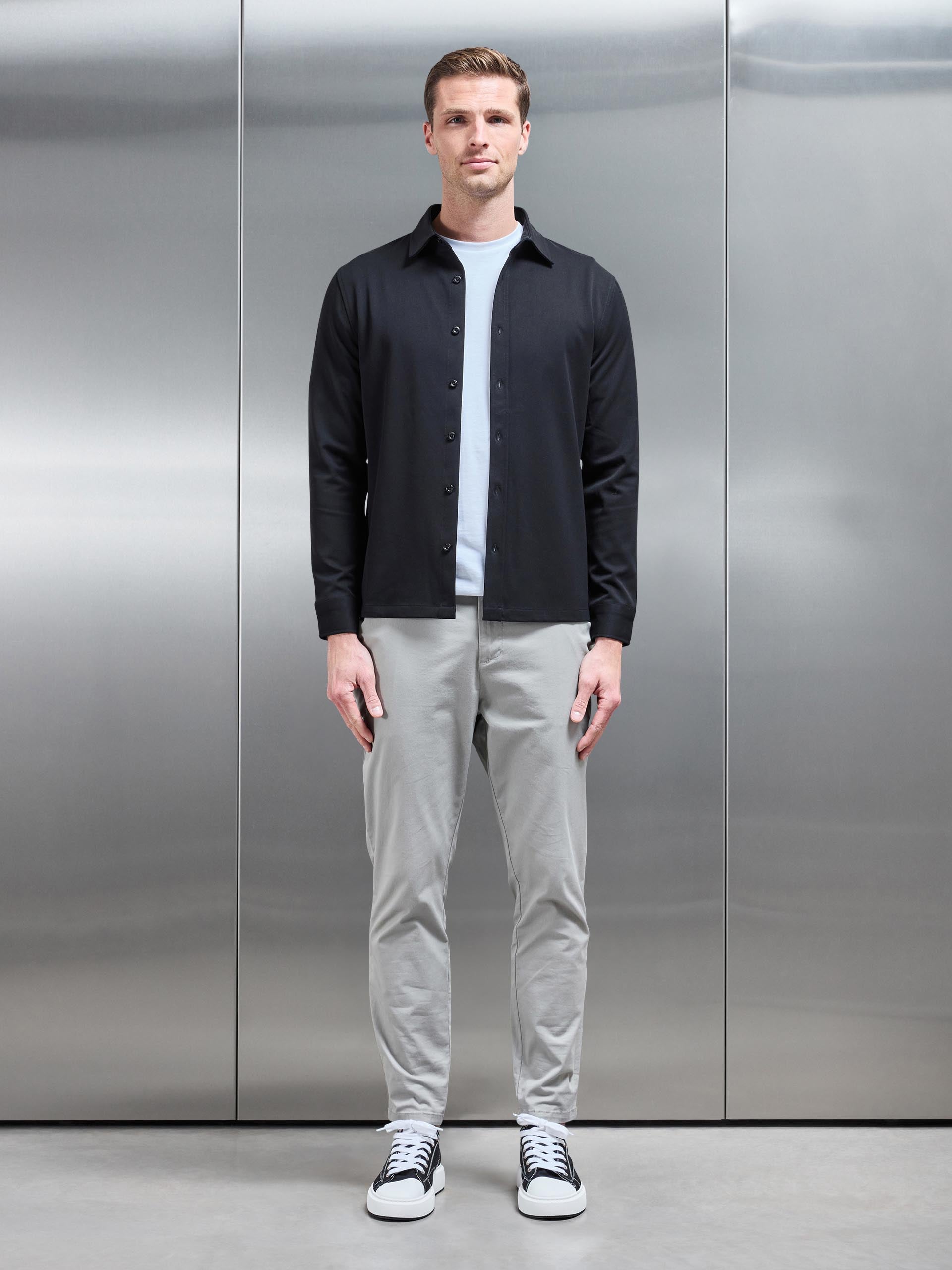 Textured Button Through Shirt in Black