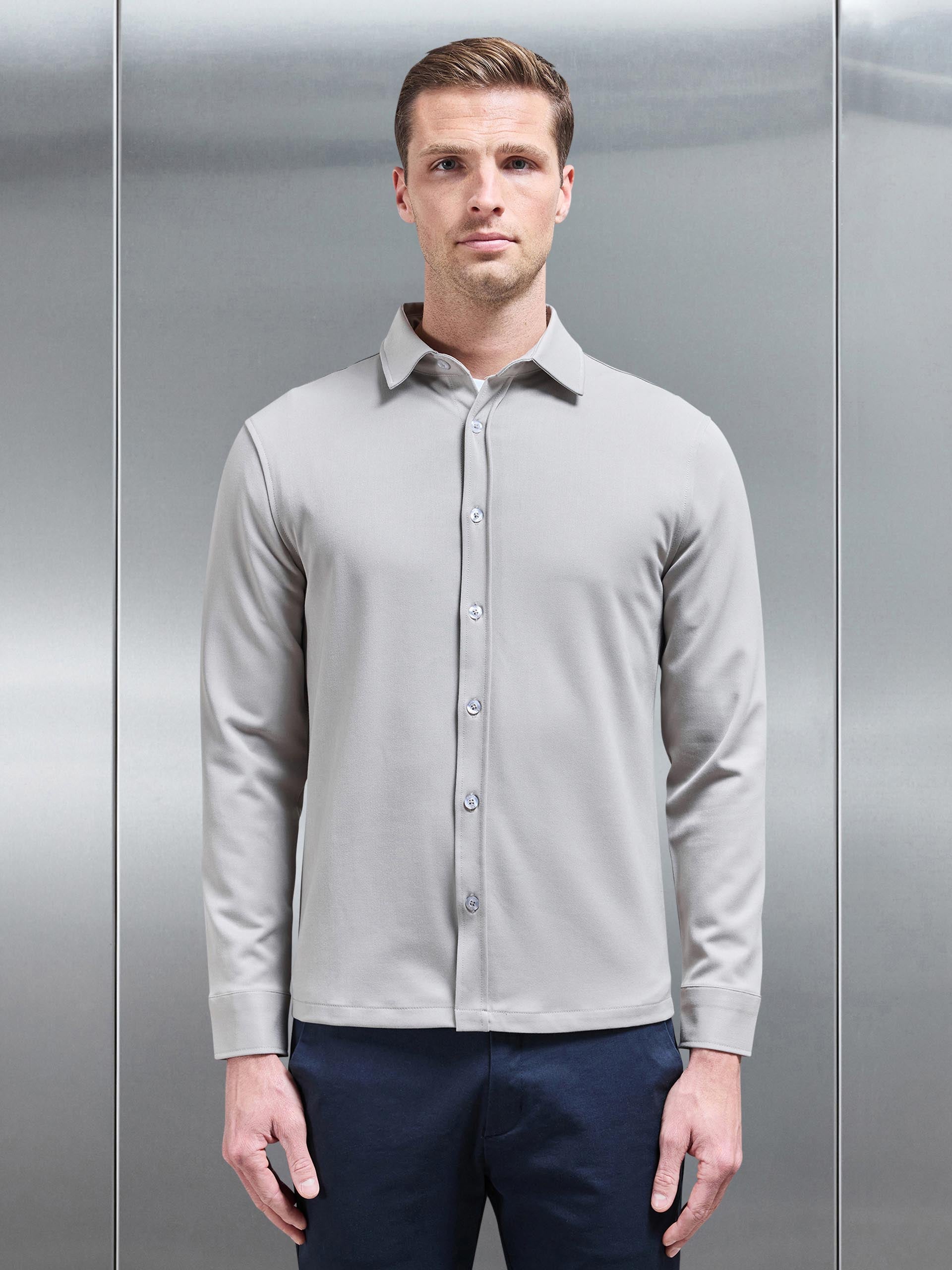 Textured Button Through Shirt in Stone