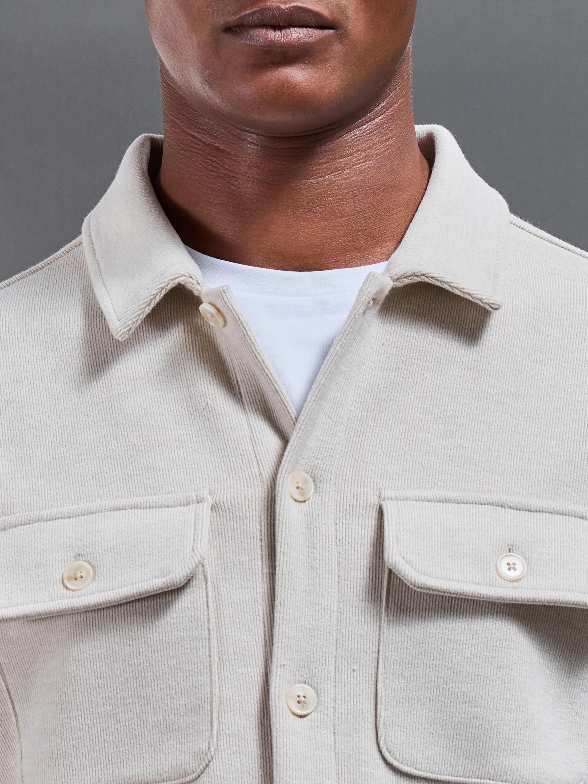 Textured Knitted Overshirt in Stone