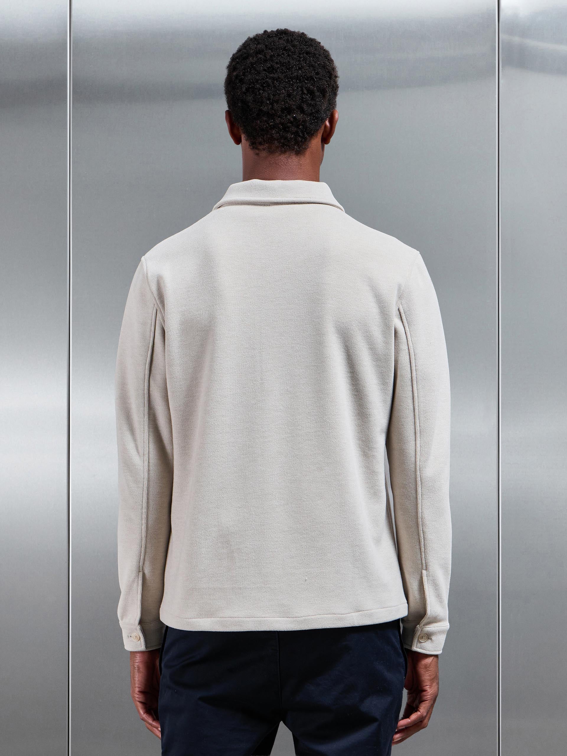 Textured Knitted Overshirt in Stone