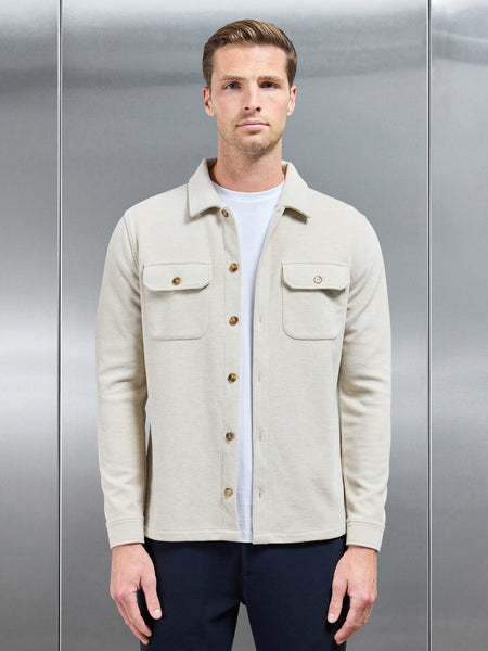 Textured Knitted Overshirt in Stone