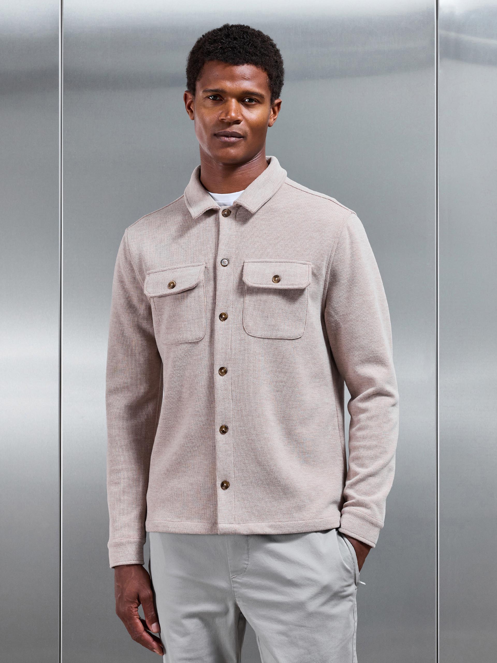 Textured Knitted Overshirt in Taupe