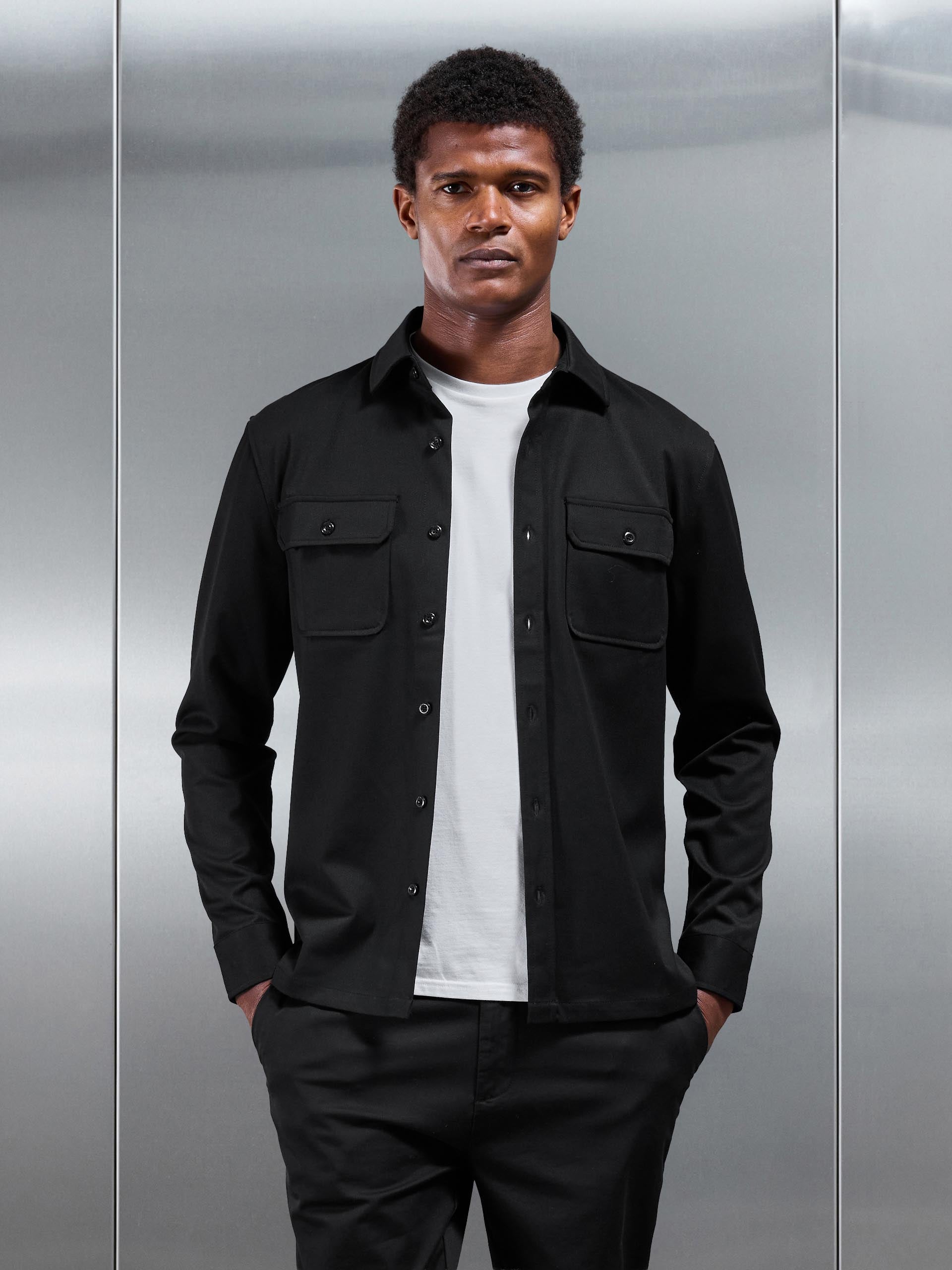 Textured Overshirt in Black