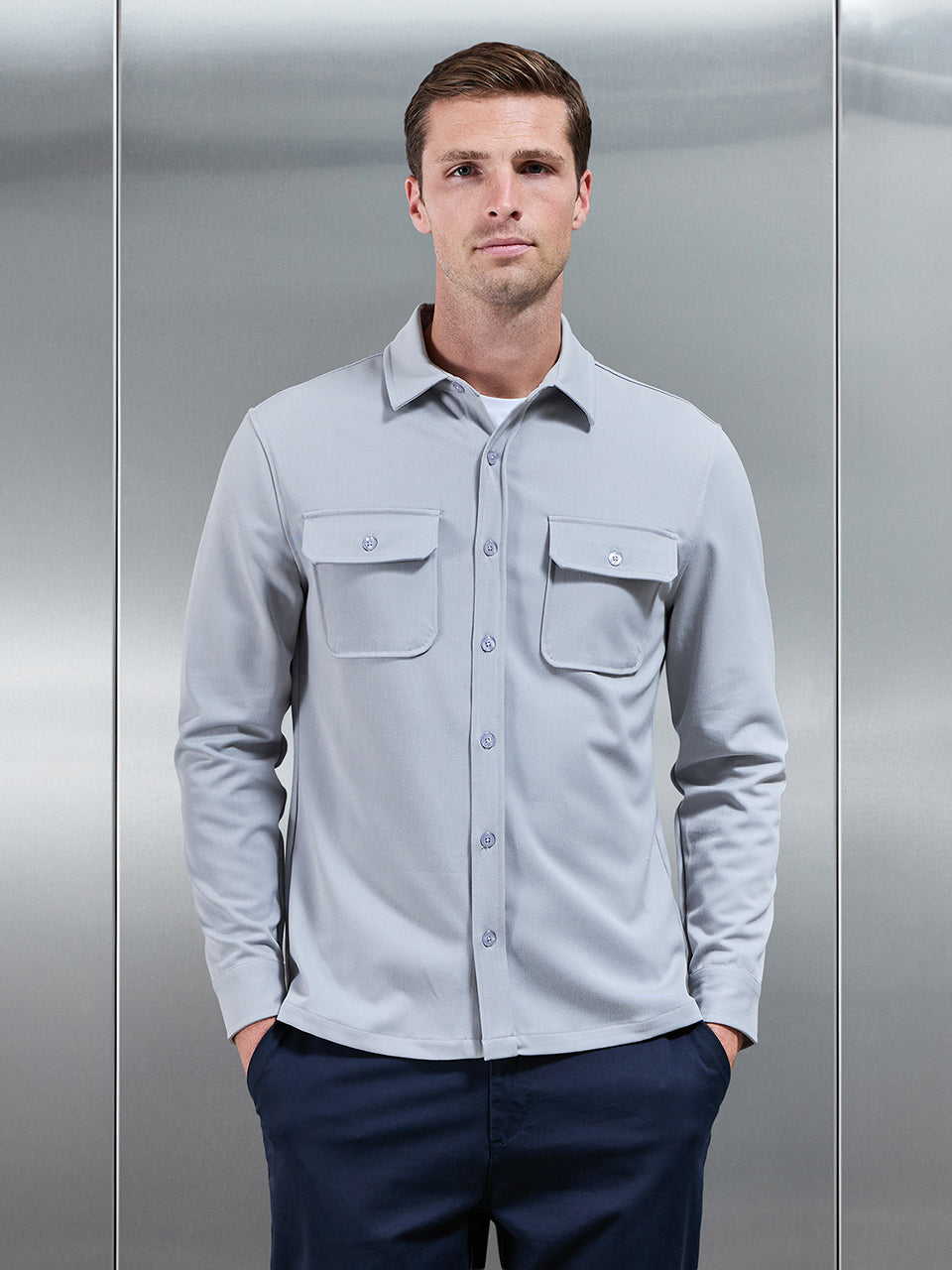 Textured Overshirt in Mid Grey