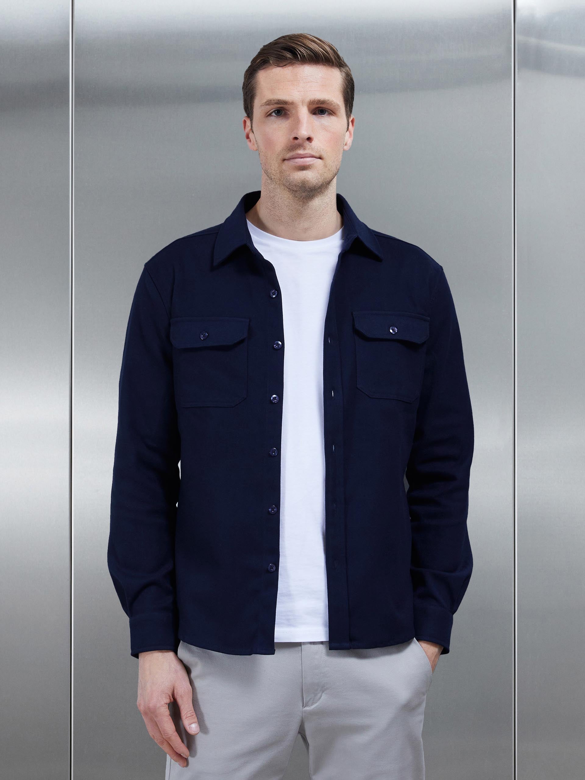Smart Textured Overshirt in Navy