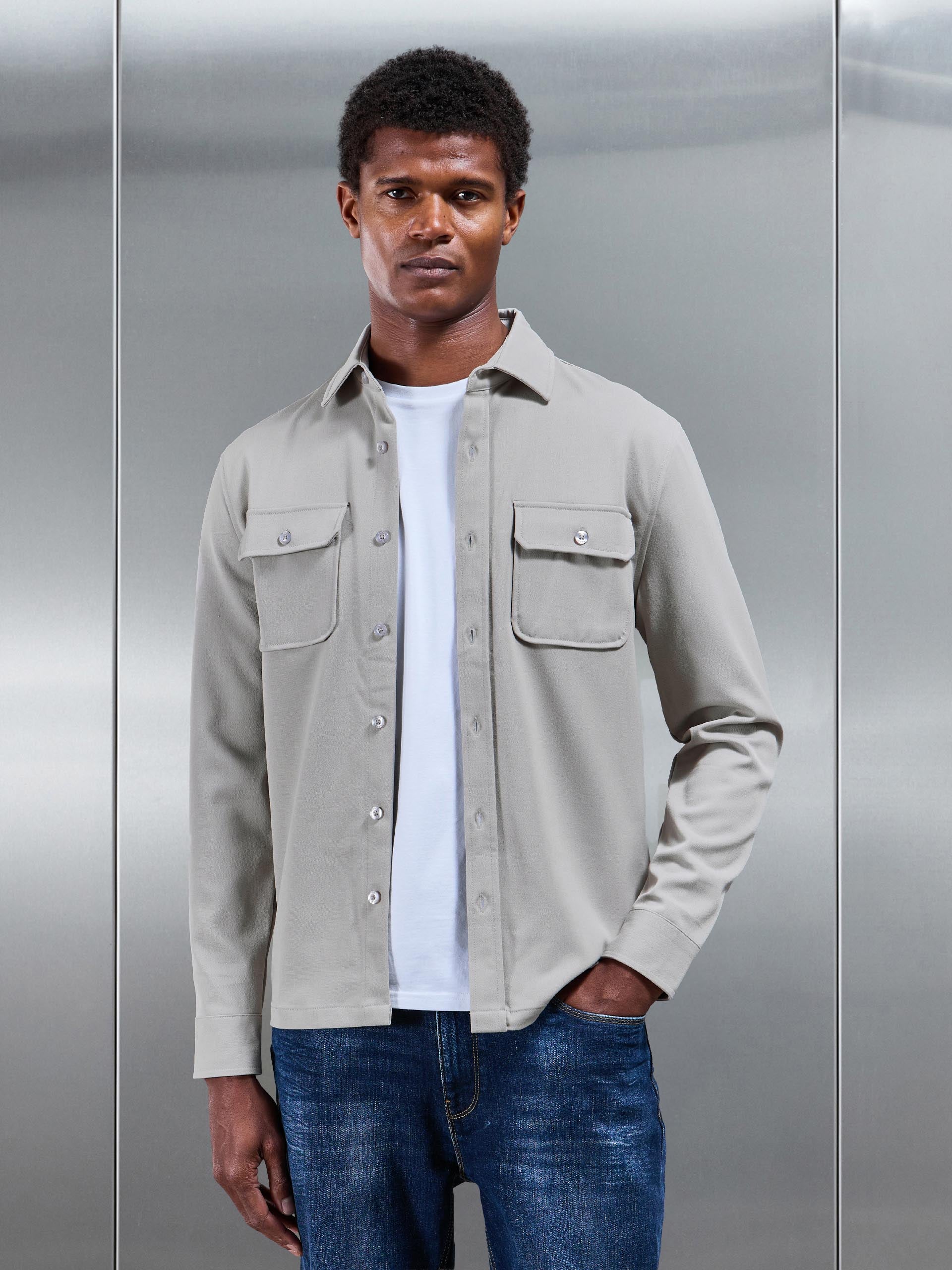 Textured Overshirt in Stone