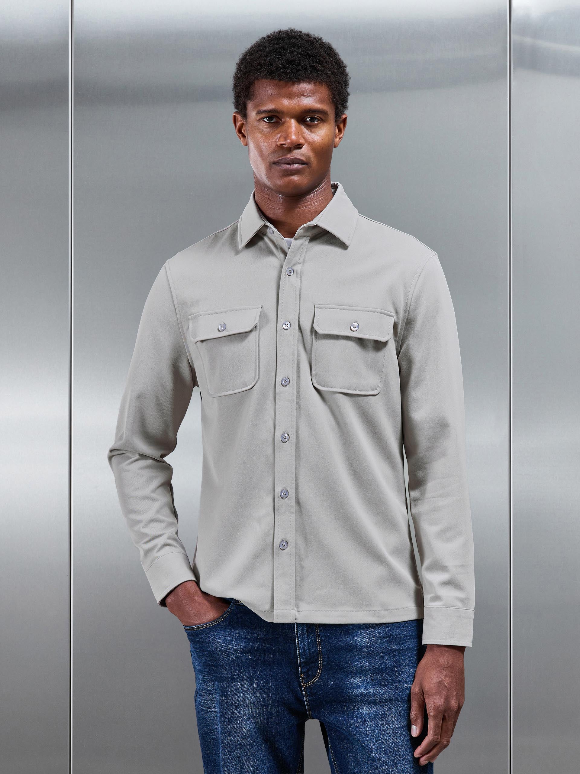 Textured Overshirt in Stone