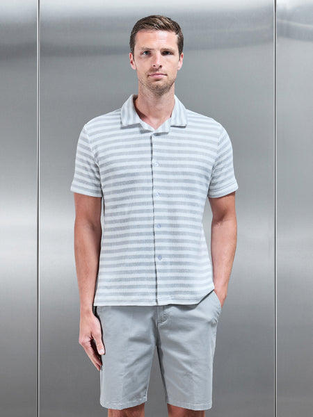 Textured Stripe Revere Collar Shirt in Mid Grey