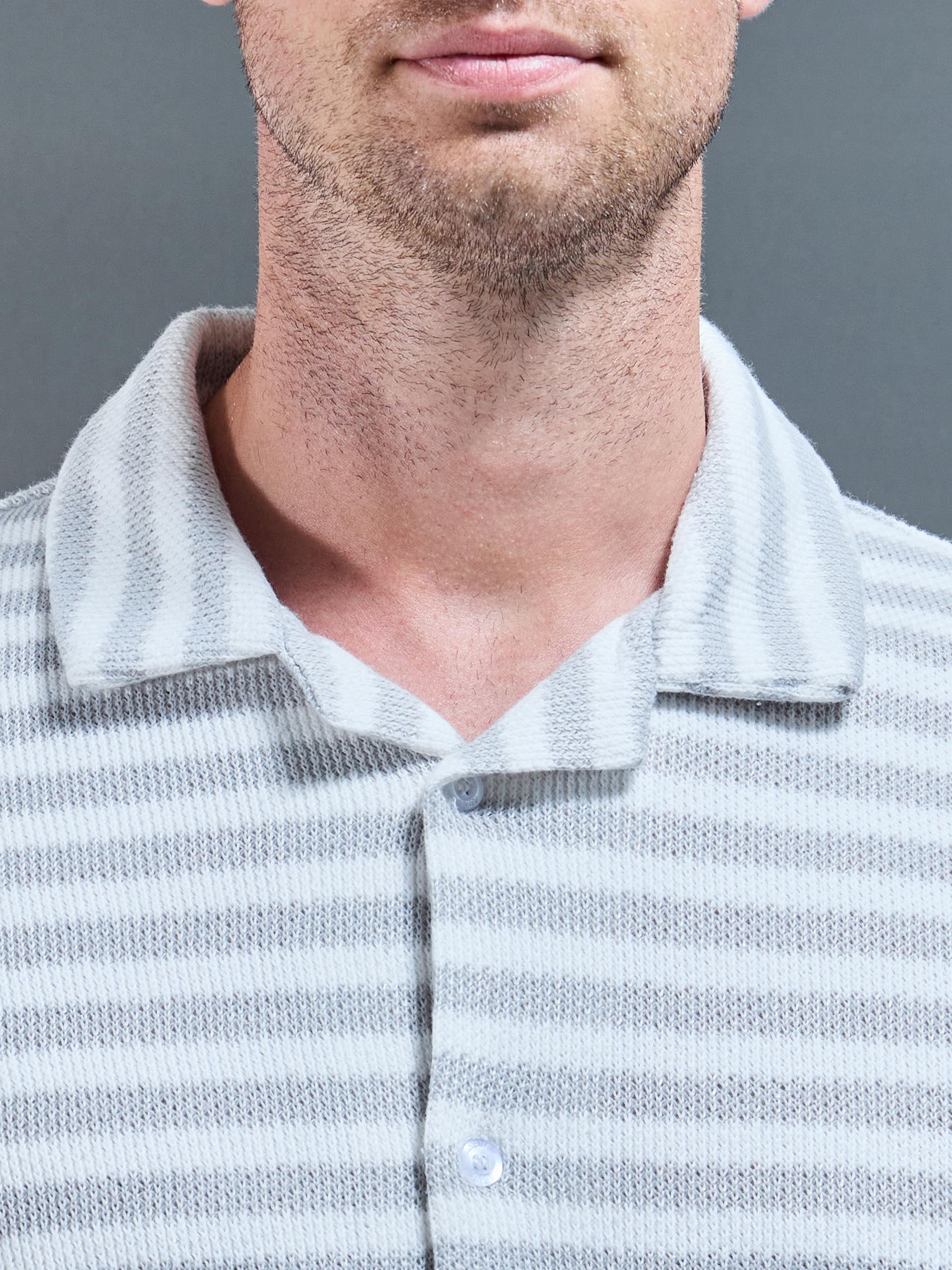 Textured Stripe Revere Collar Shirt in Mid Grey