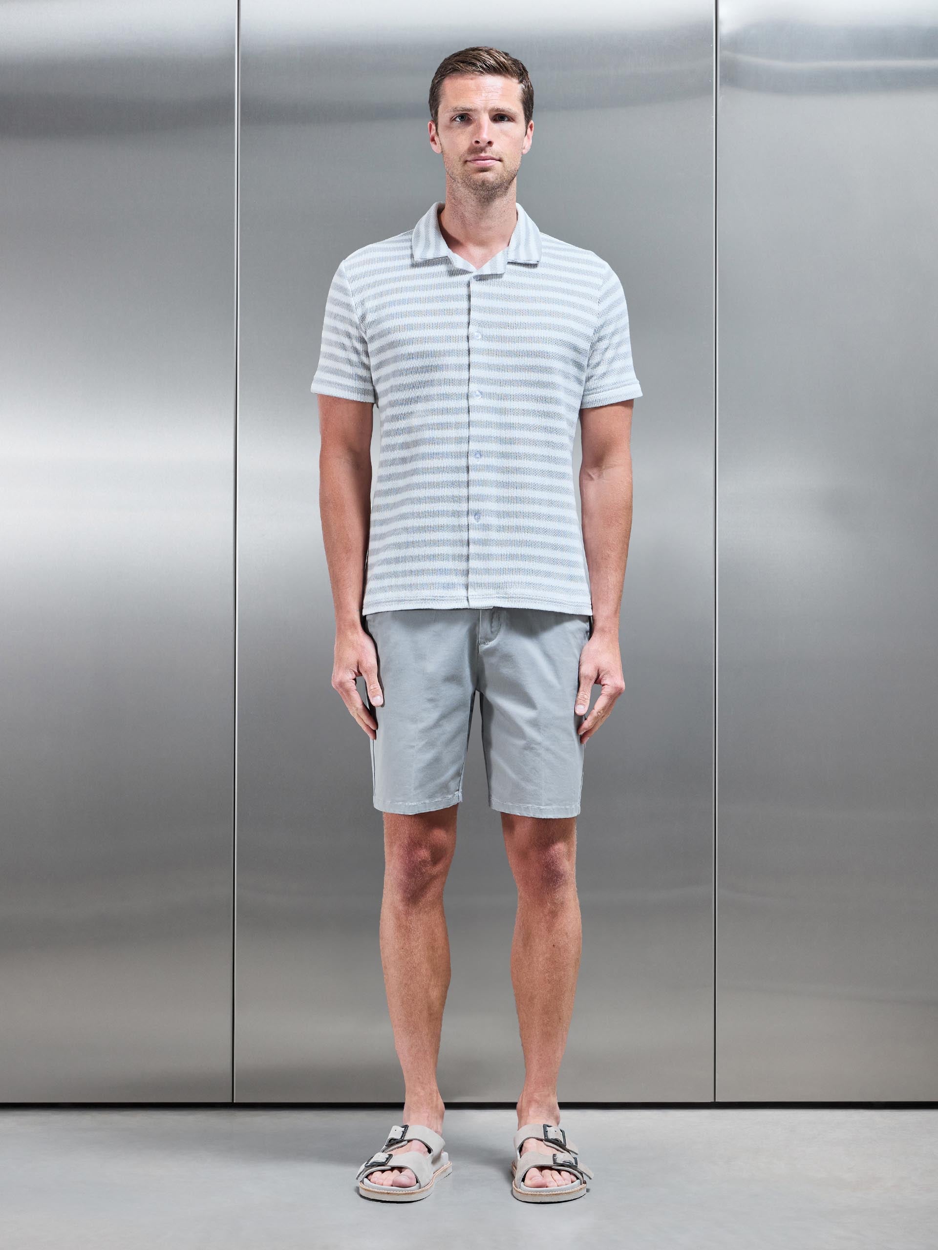 Textured Stripe Revere Collar Shirt in Mid Grey