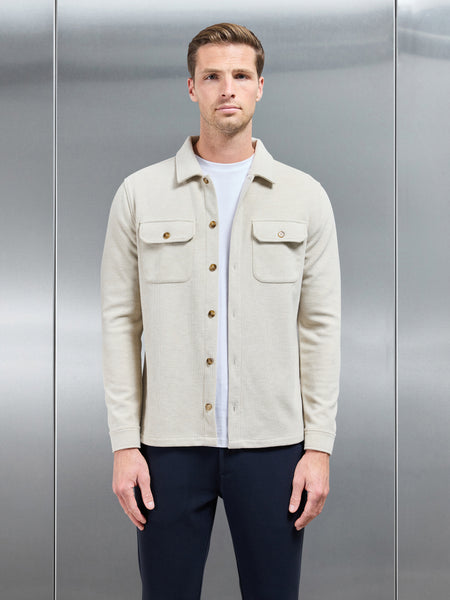 Textured Knitted Overshirt in Stone