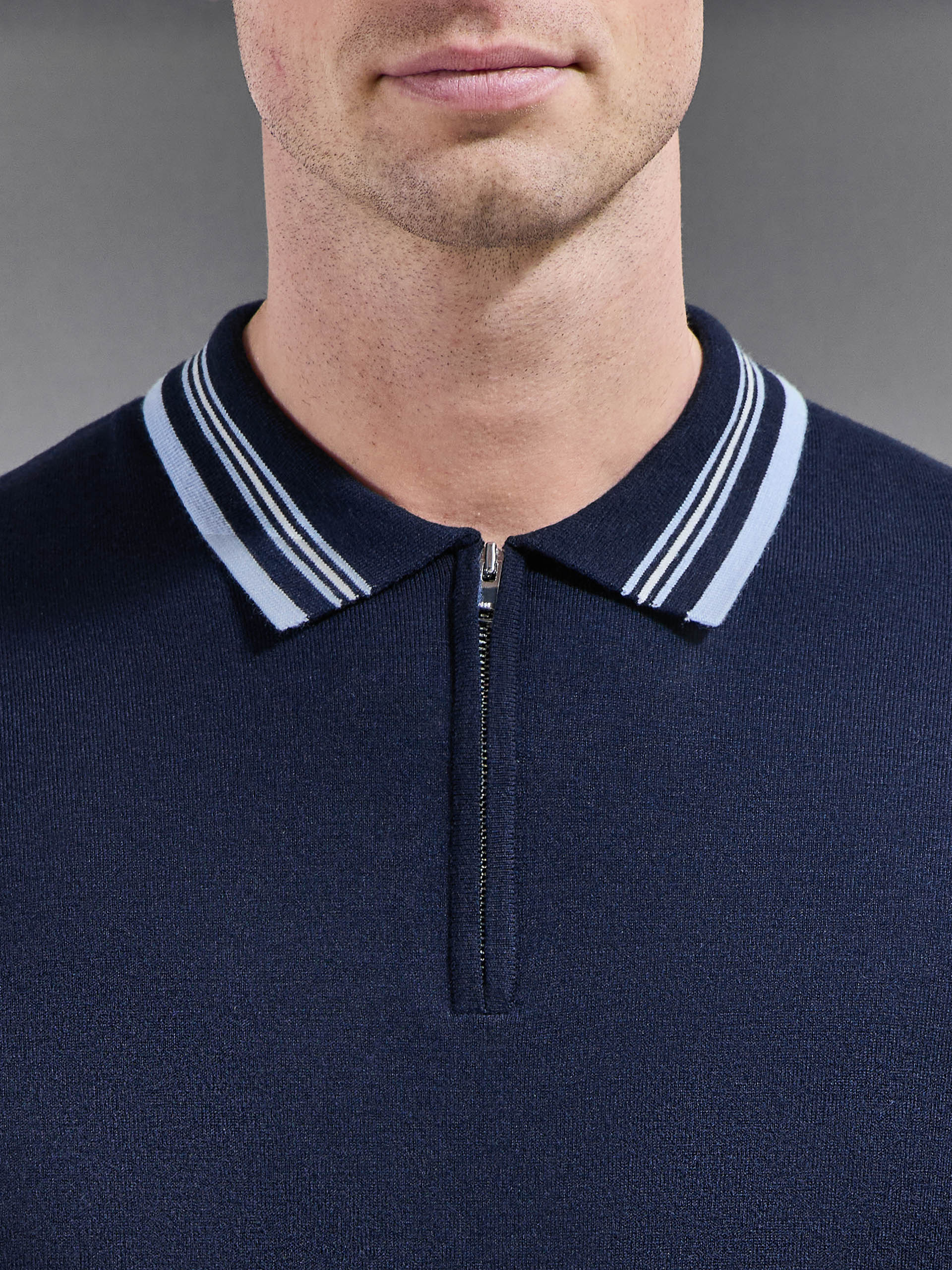Tipped Knitted Polo Shirt in Navy
