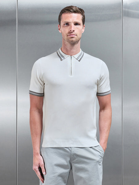 Tipped Knitted Polo Shirt in White