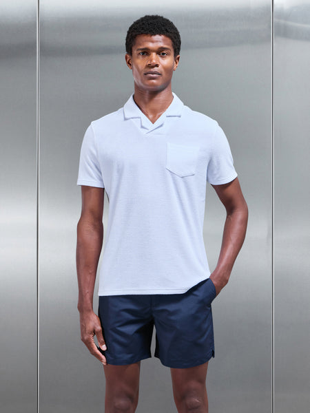 Towelling Revere Collar Polo Shirt in White