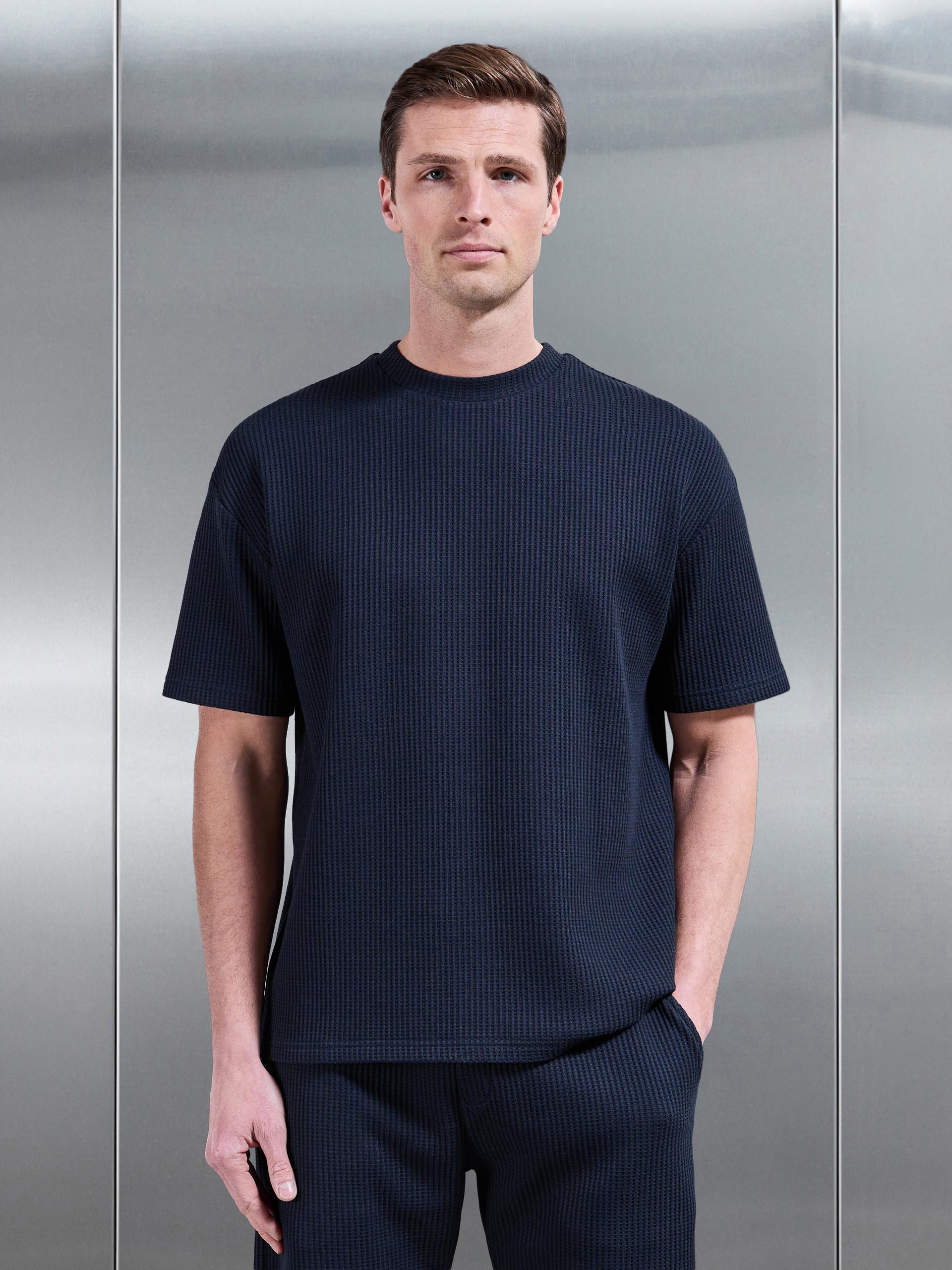 Waffle Relaxed T-Shirt in Navy