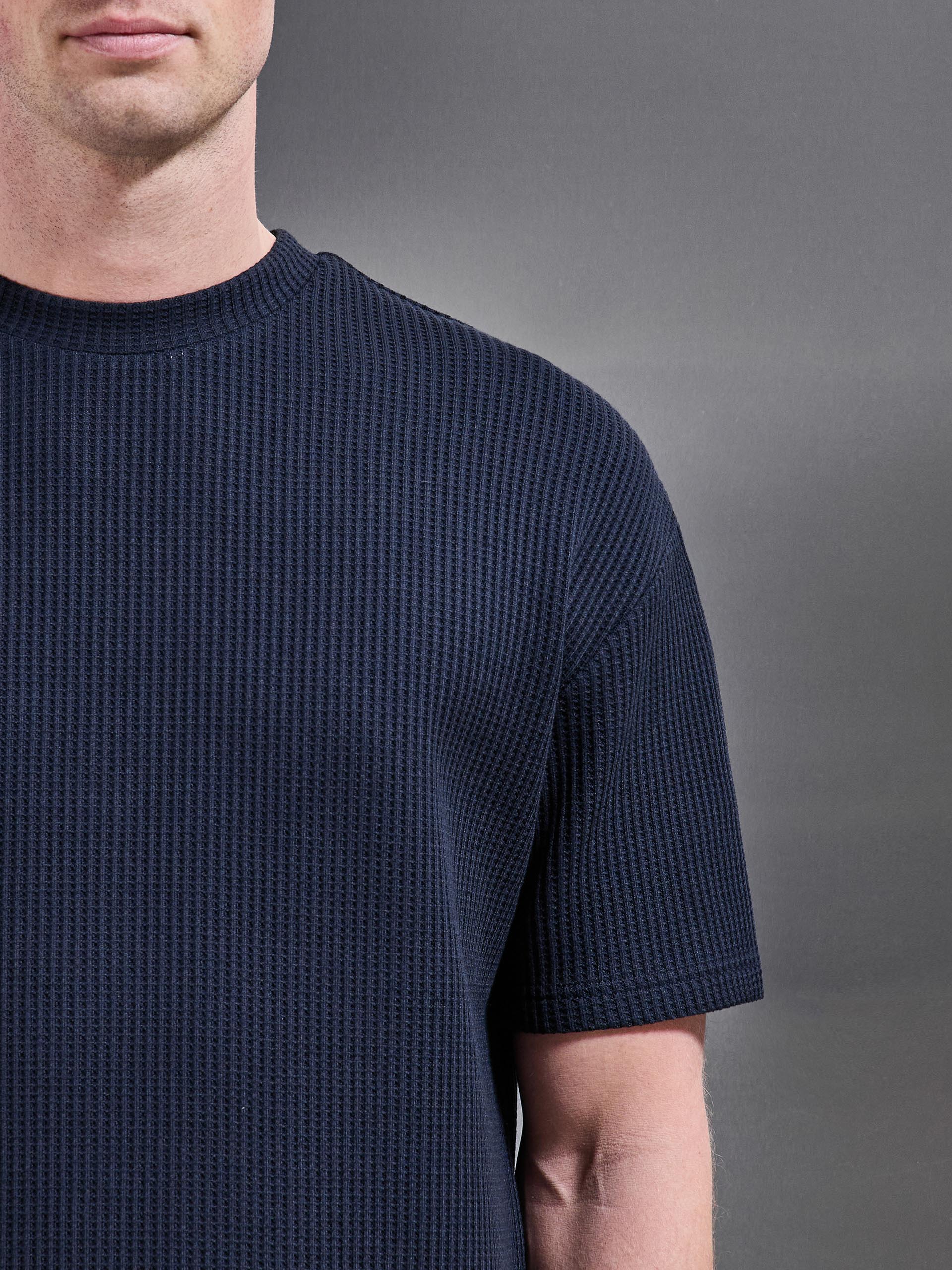 Waffle Relaxed T-Shirt in Navy
