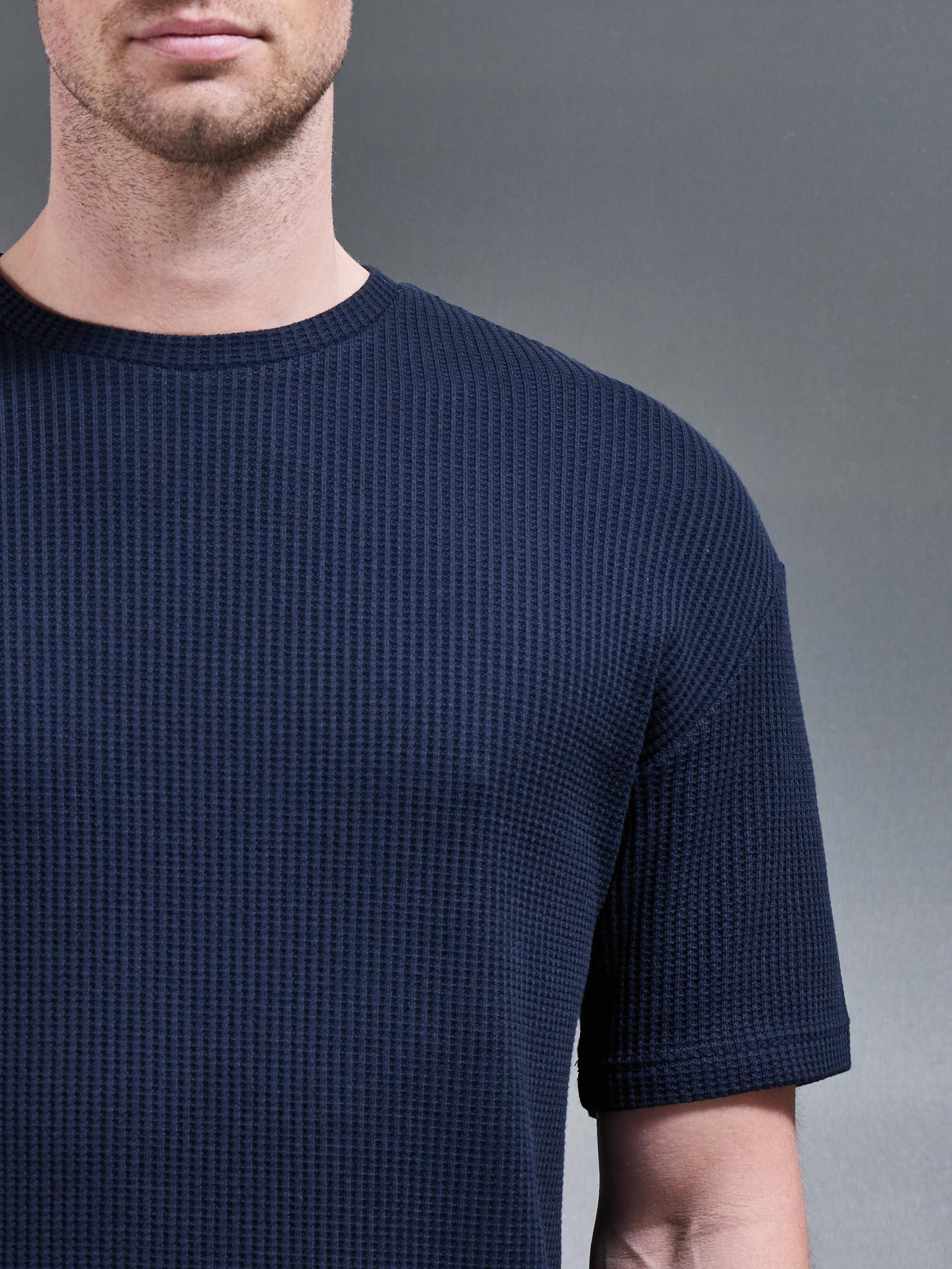 Waffle Relaxed T-Shirt in Navy