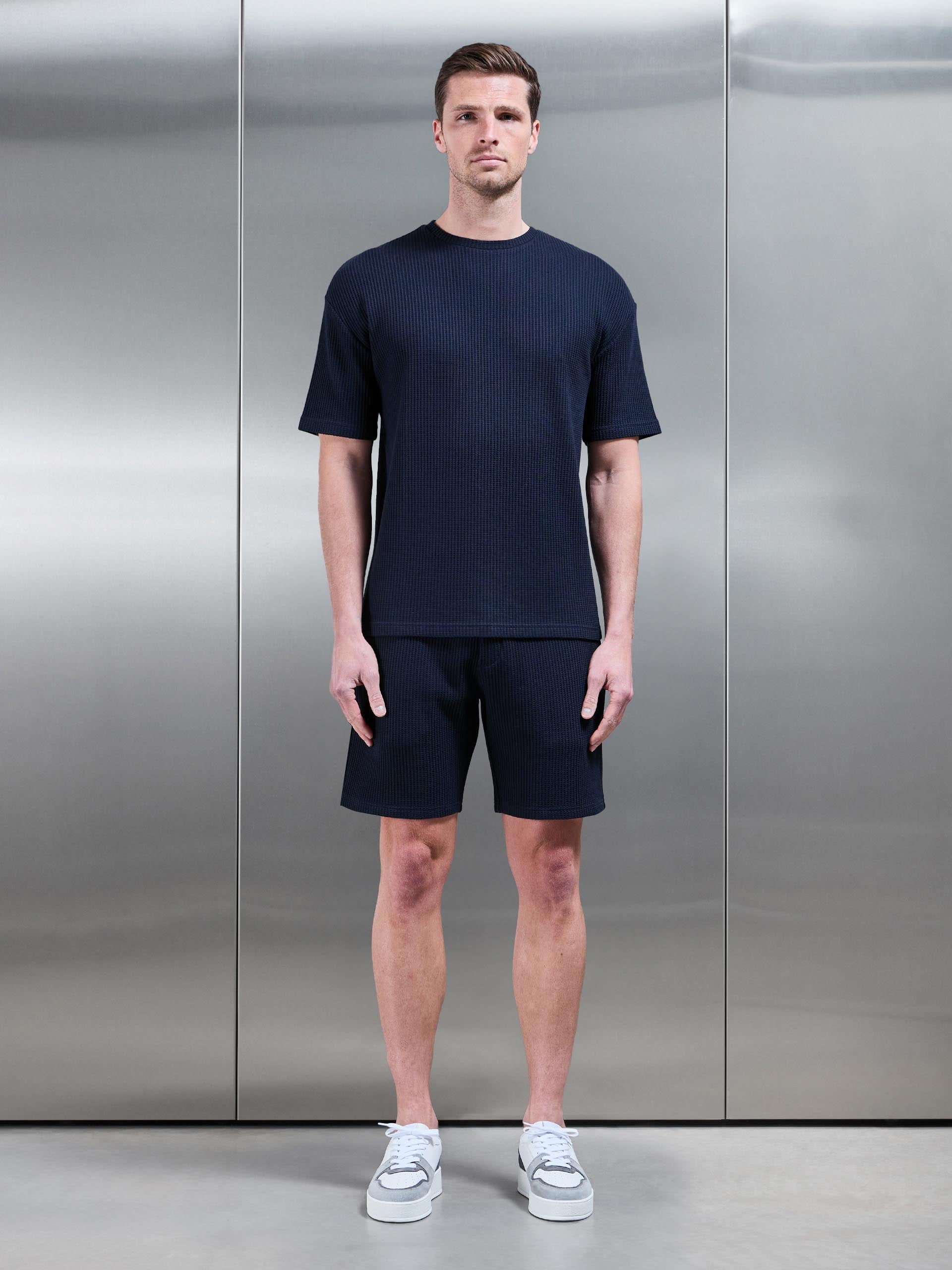 Waffle Relaxed T-Shirt in Navy