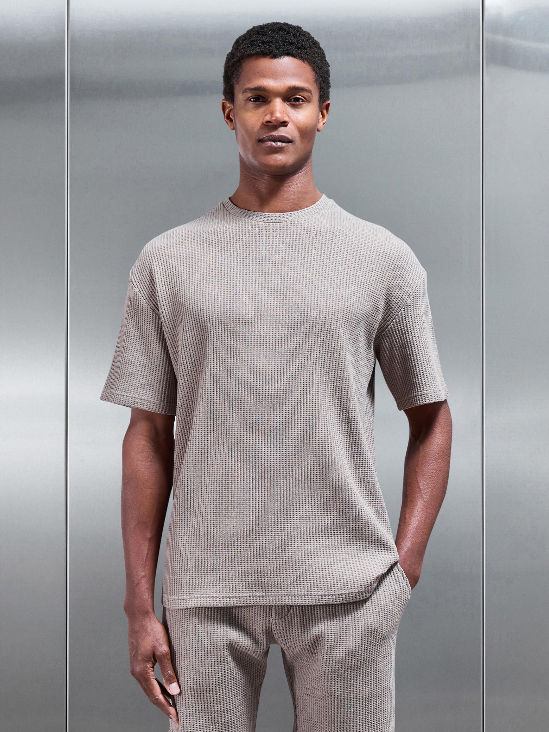 Waffle Relaxed T-Shirt in Taupe