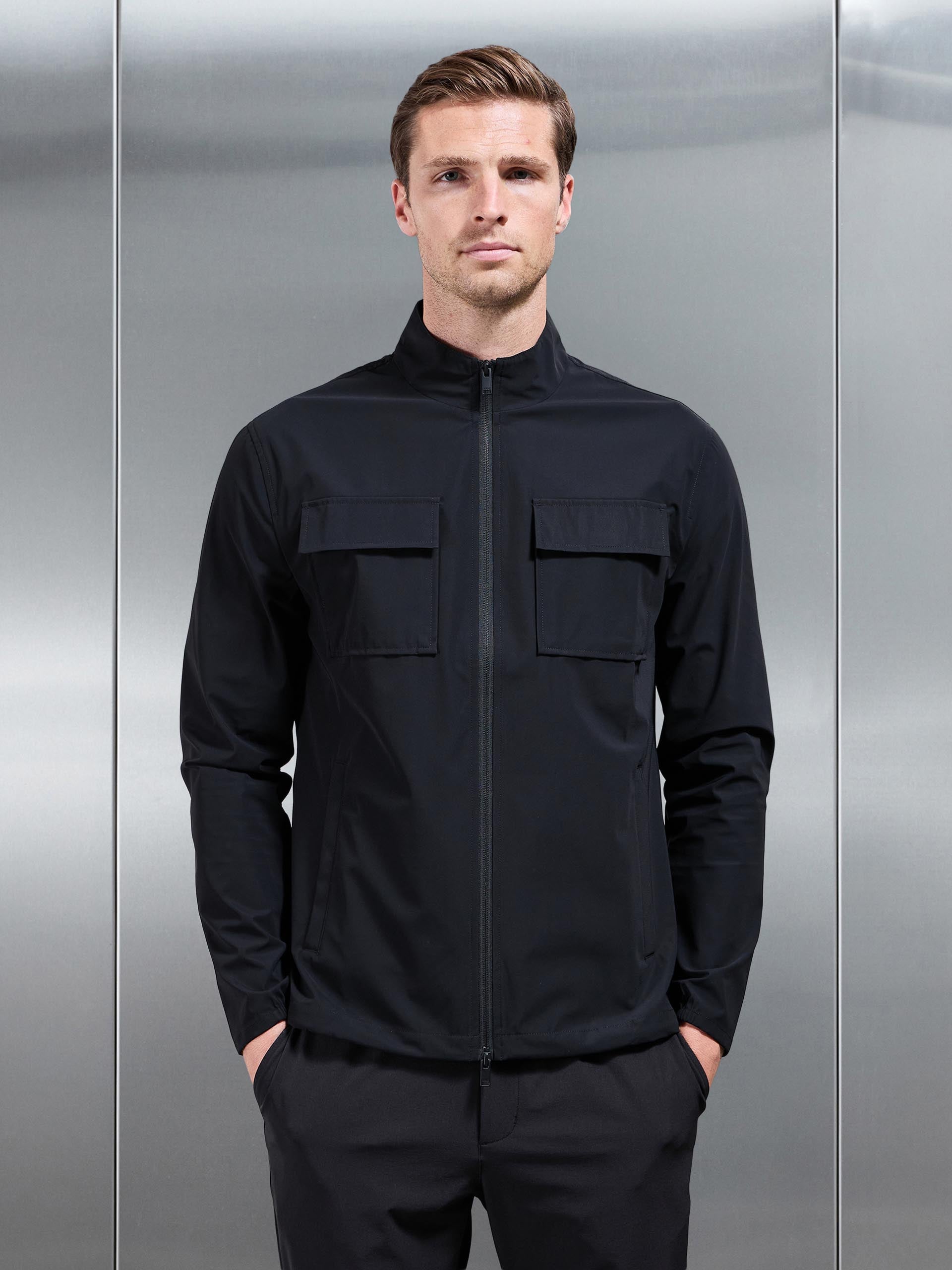 Water Repellent Cargo Jacket in Black
