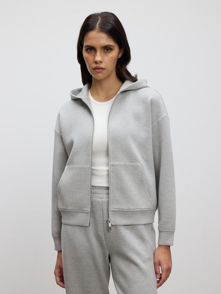 Womens Knitted Relaxed Zip Hoodie in Marl Grey