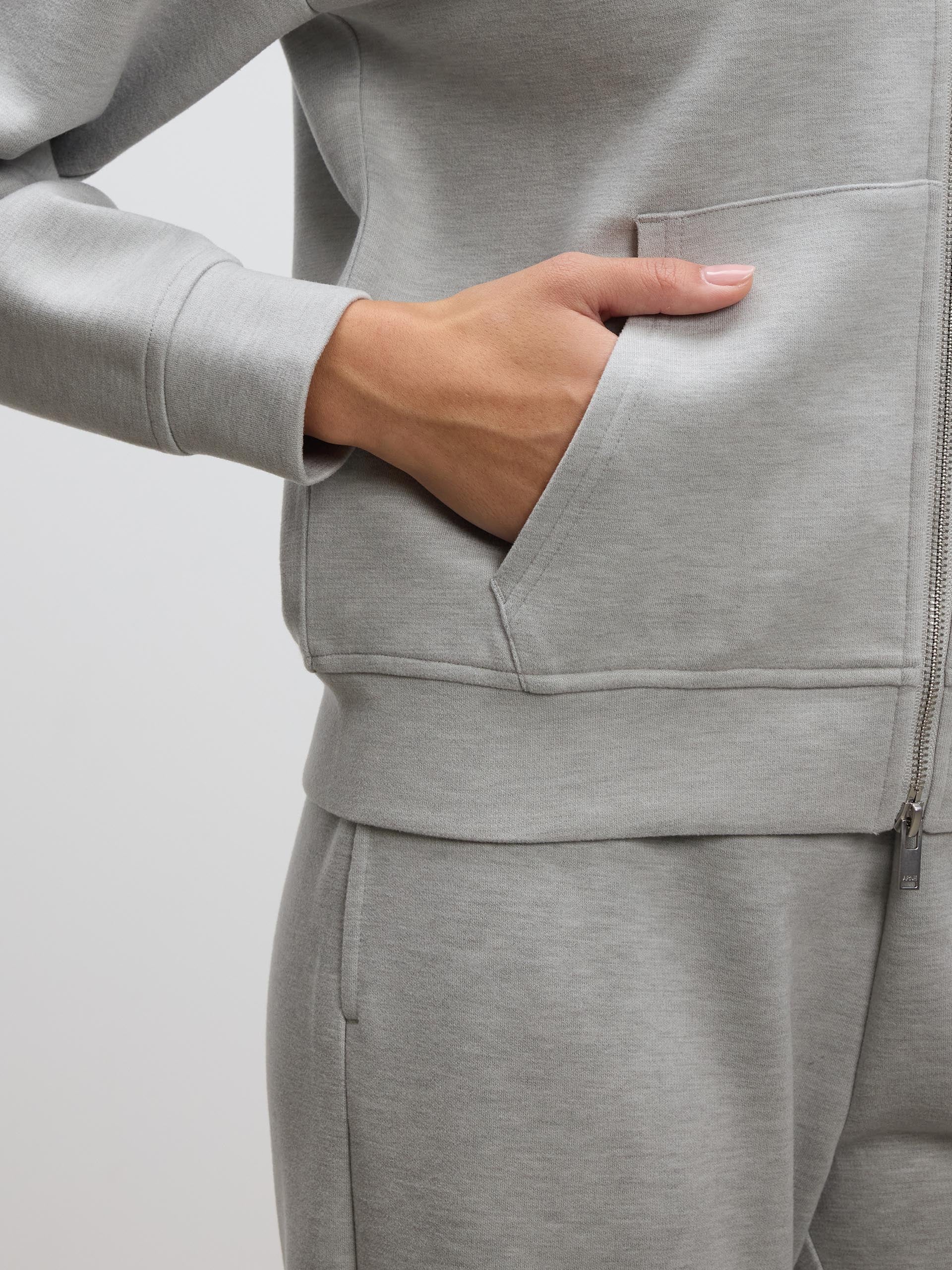 Womens Knitted Relaxed Zip Hoodie in Marl Grey