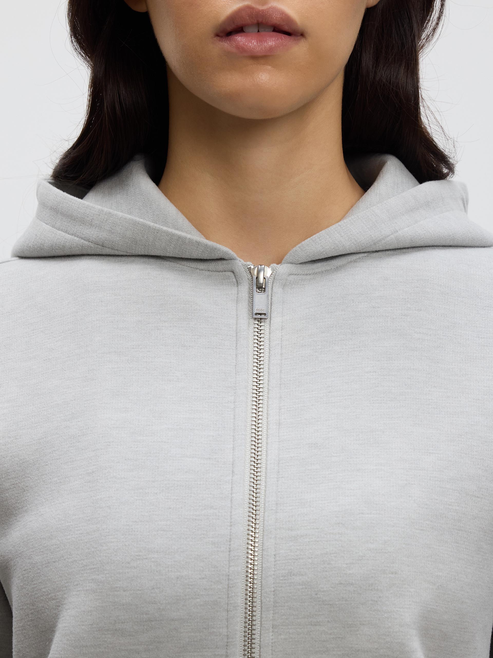 Womens Knitted Relaxed Zip Hoodie in Marl Grey