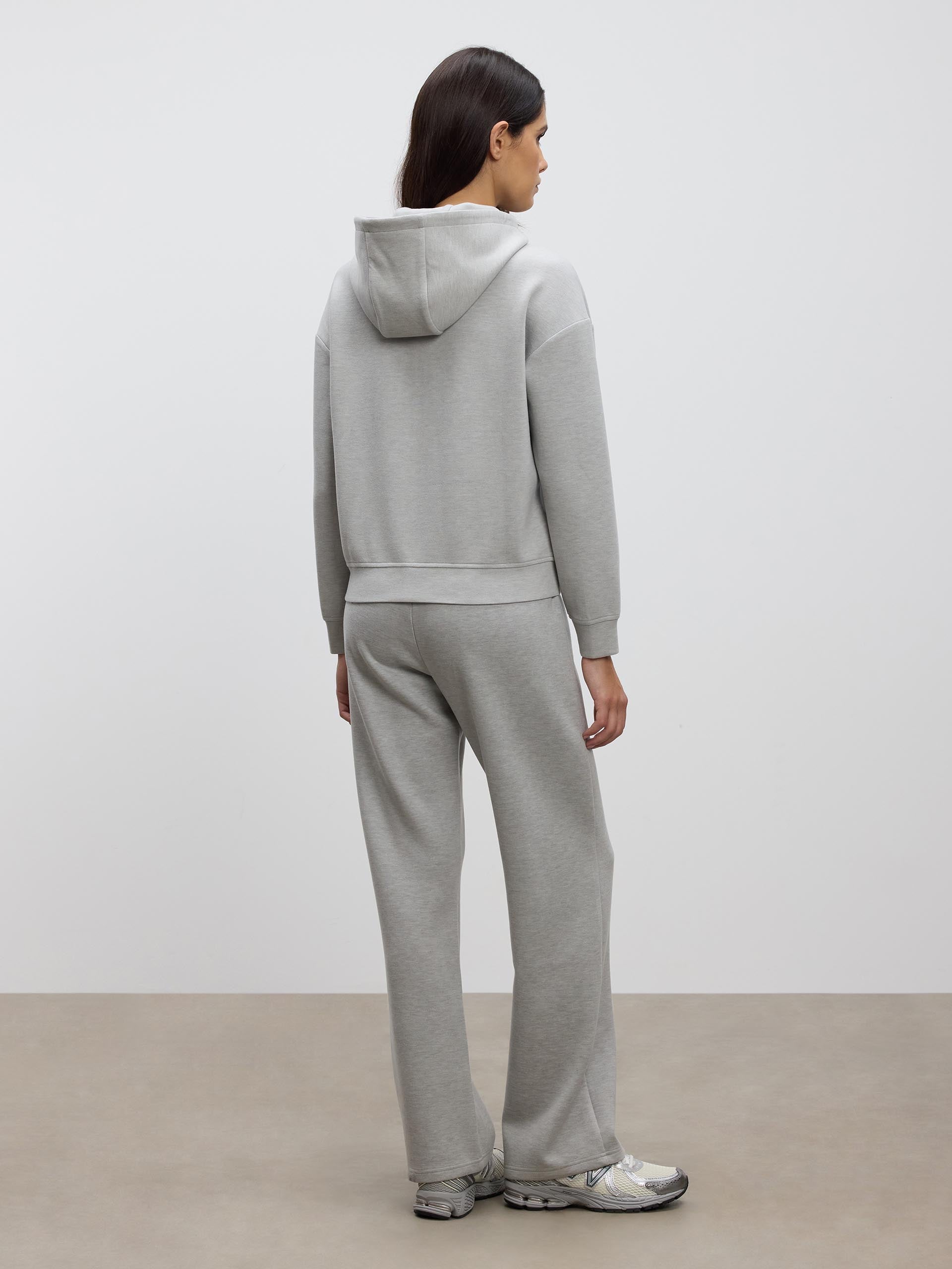 Womens Knitted Relaxed Zip Hoodie in Marl Grey