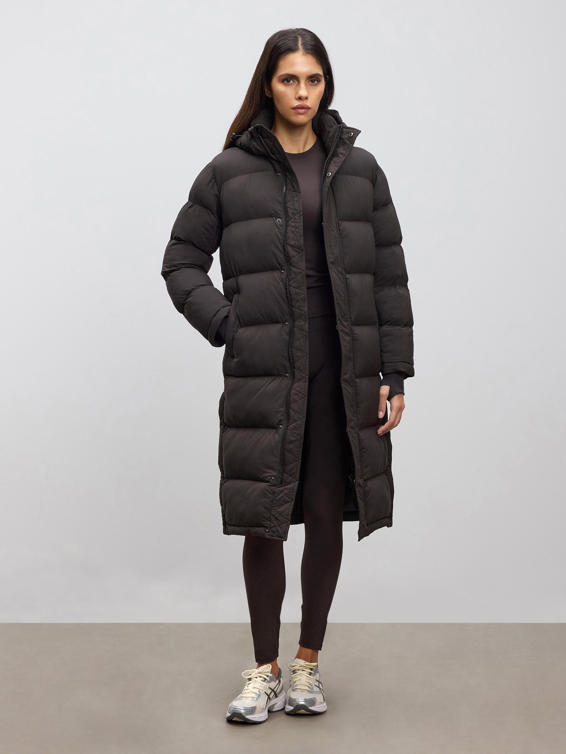 Womens Mid Length Puffer Jacket in Brown